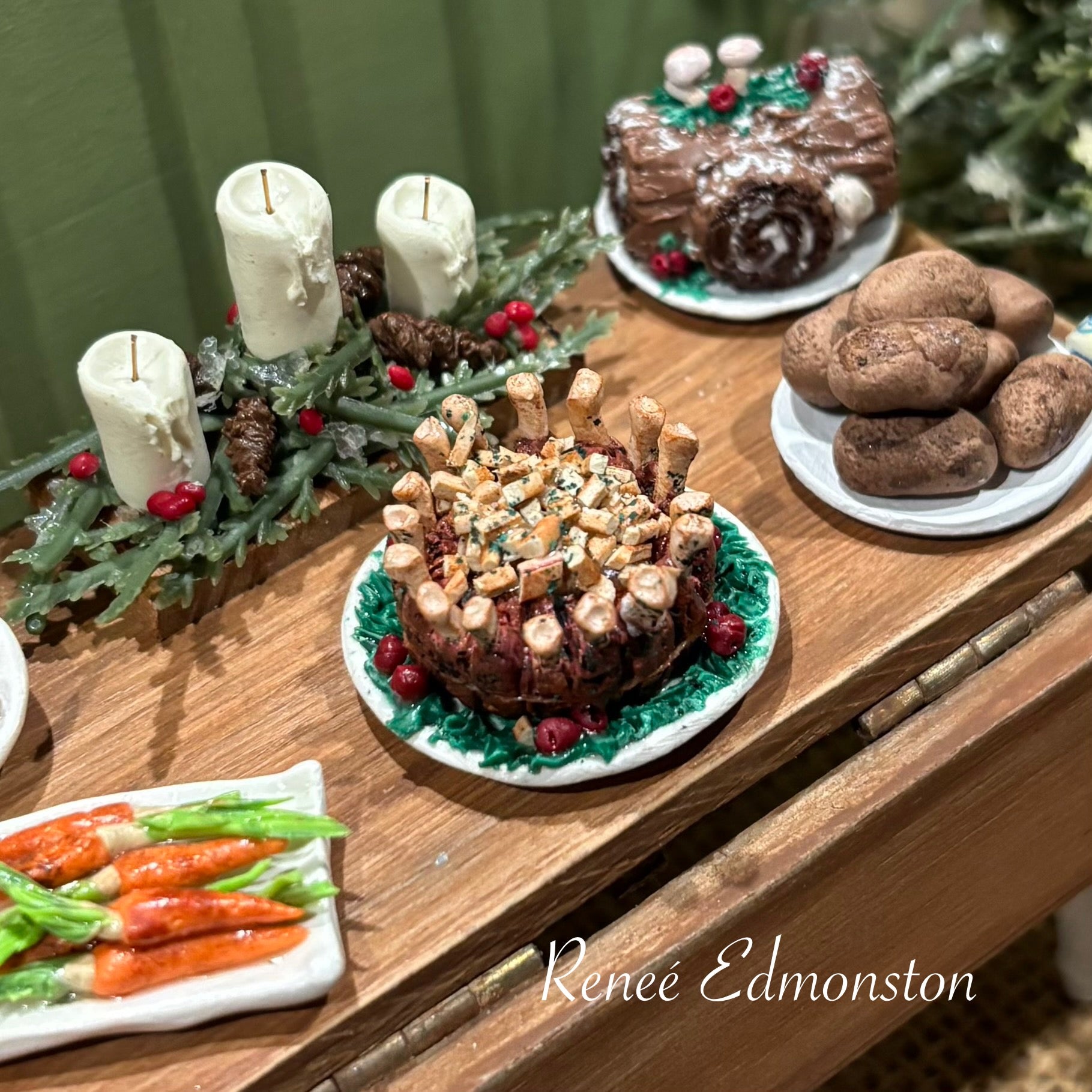 Miniature Christmas Pork Crown Roast Dollhouse 1:12 Scale