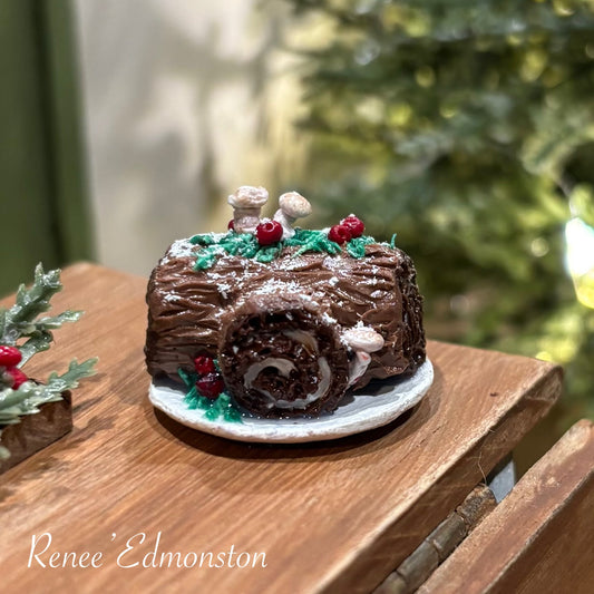 Miniature Christmas Yule Log Cake Dollhouse 1:12 Scale