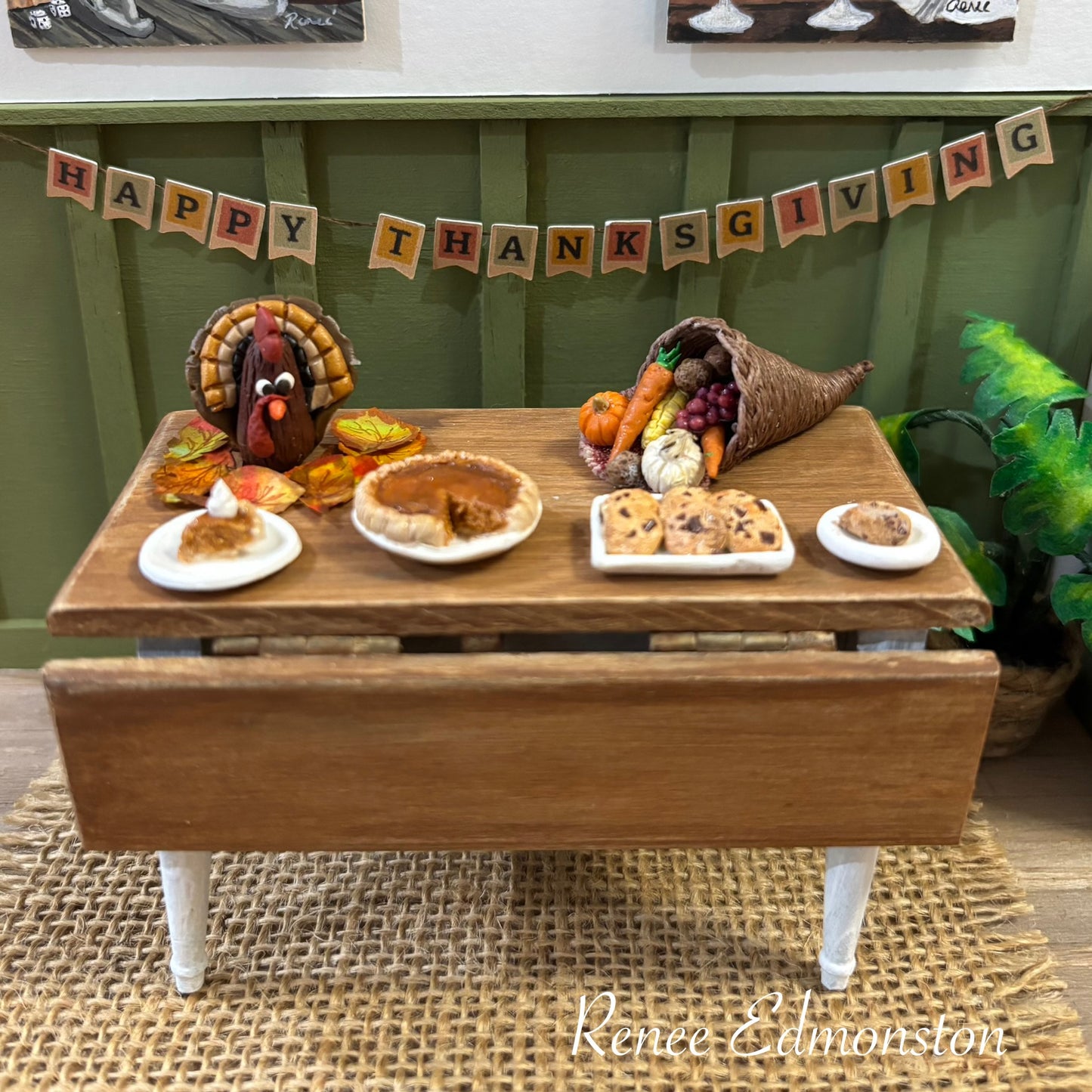 Miniature Happy Thanksgiving Banner Sign Dollhouse 1:12 Scale Artisan Handmade