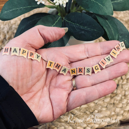 Miniature Happy Thanksgiving Banner Sign Dollhouse 1:12 Scale Artisan Handmade