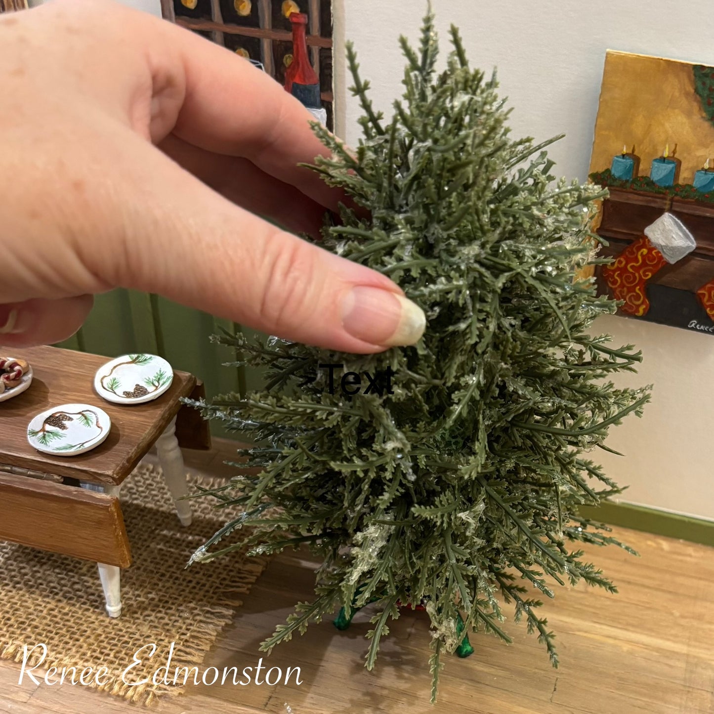 Miniature Realistic Rustic Christmas Tree Dollhouse with Stand 1:12 Scale OOAK Artisan Handmade