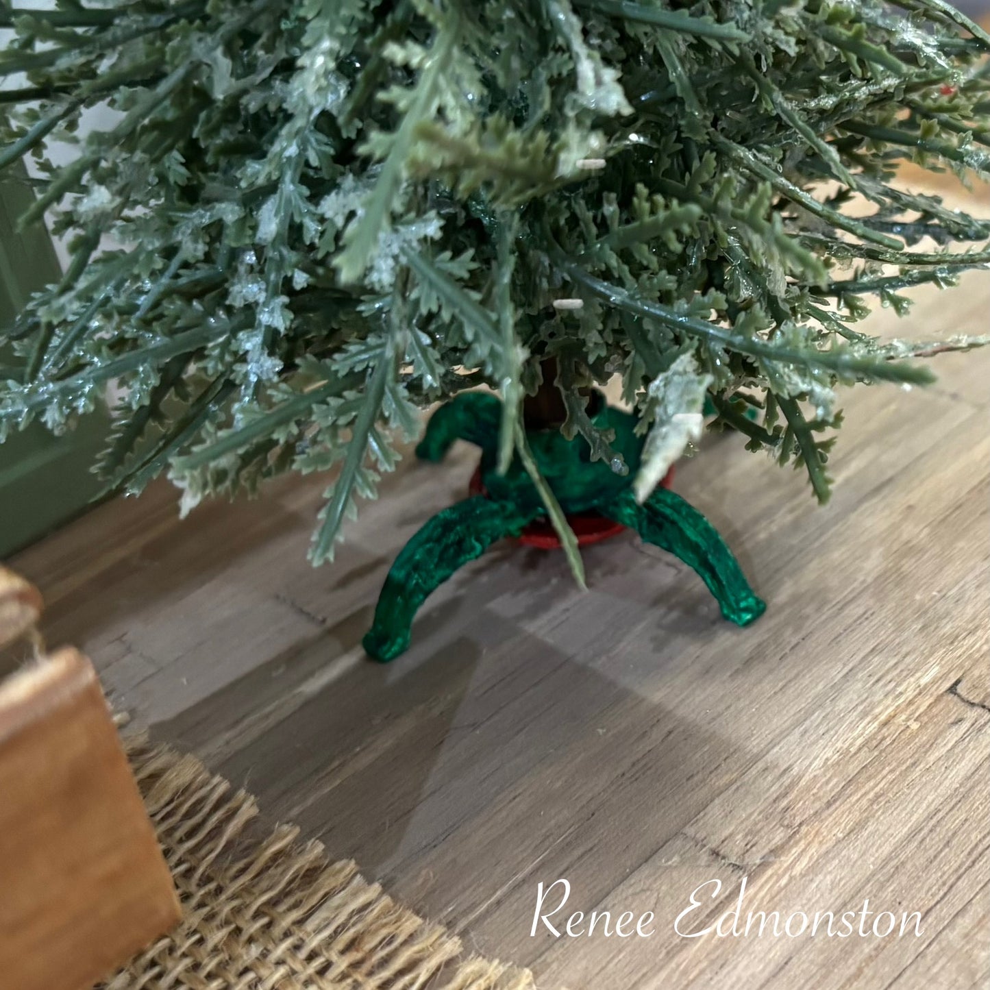 Miniature Realistic Rustic Christmas Tree Dollhouse with Stand 1:12 Scale OOAK Artisan Handmade