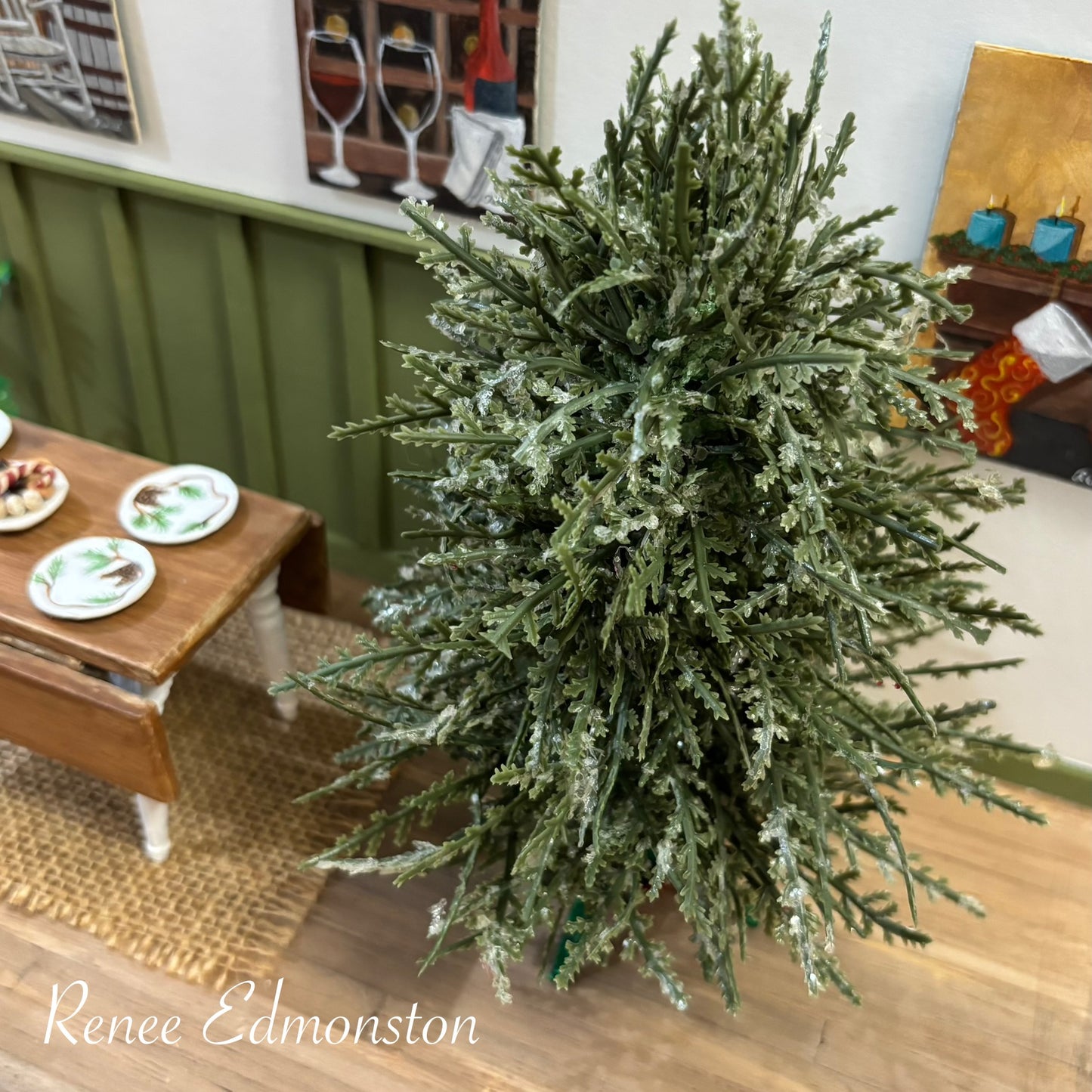 Miniature Realistic Rustic Christmas Tree Dollhouse with Stand 1:12 Scale OOAK Artisan Handmade