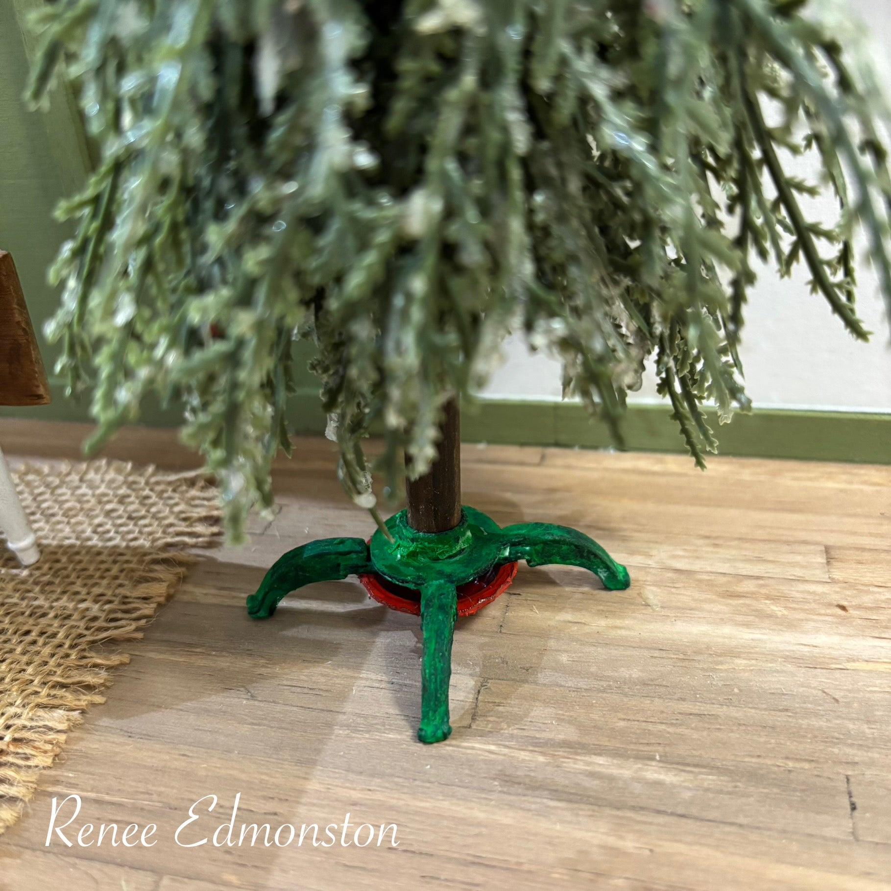 Miniature Realistic Rustic Christmas Tree Dollhouse with Stand 1:12 Scale OOAK Artisan Handmade