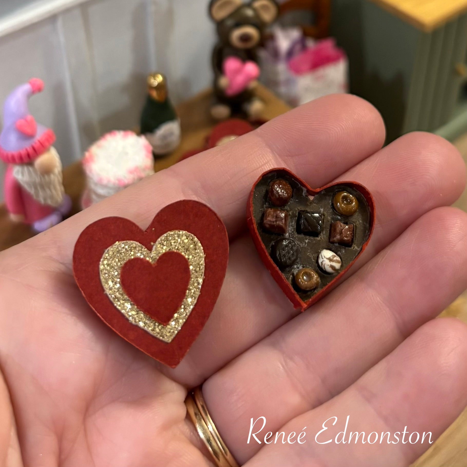 Miniature Valentine's Day Heart Box of Chocolates Dollhouse 1:12 Scale