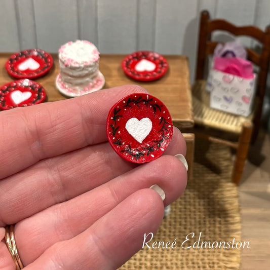 Miniature Valentines Day Handpainted Dinner Plates Dollhouse 1:12 Scale