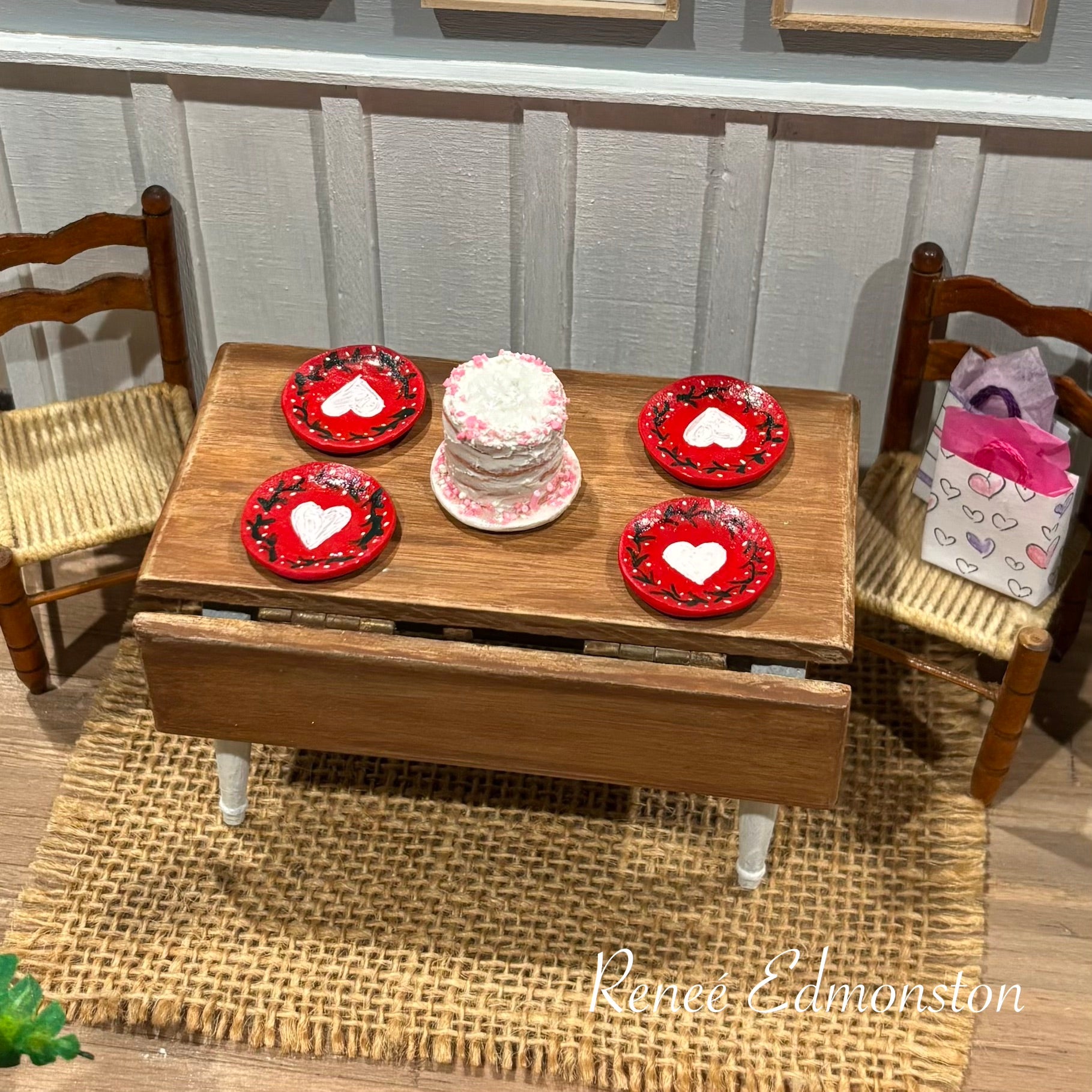 Miniature Valentines Day Handpainted Dinner Plates Dollhouse 1:12 Scale