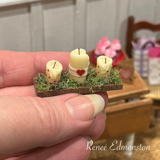 Miniature Valentines Day Holiday Rustic Candleholder Table Decor Centerpiece Dollhouse 1:12 Scale