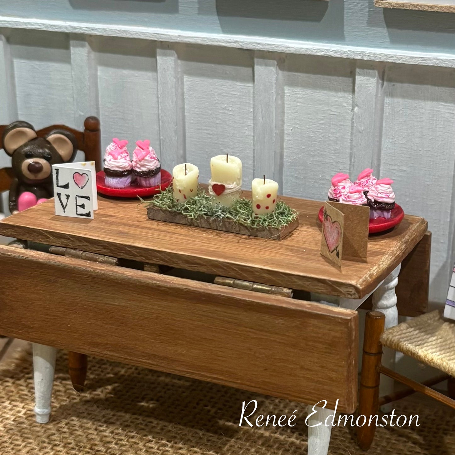 Miniature Valentines Day Holiday Rustic Candleholder Table Decor Centerpiece Dollhouse 1:12 Scale