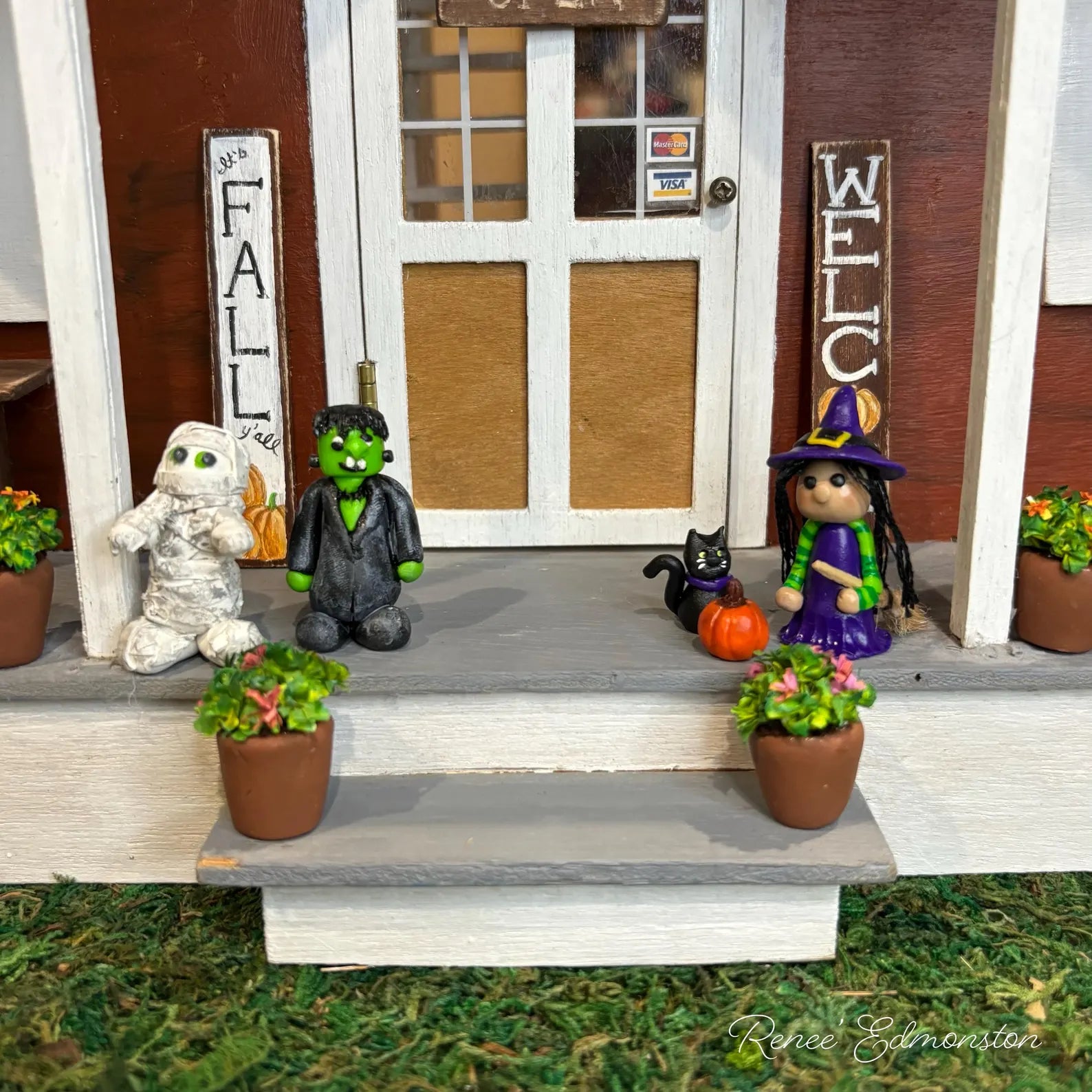 Handmade Miniature Witch, Broom, Cat & Pumpkin Set 1:12 Scale Dollhouse Decor