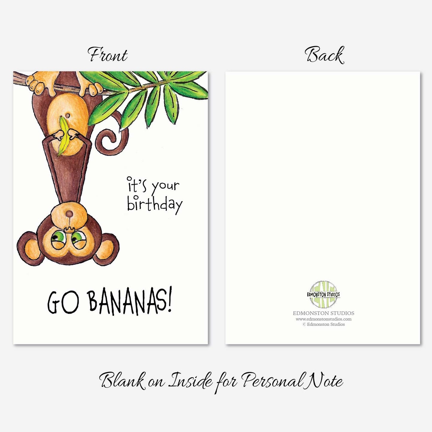 It's your birthday Go Bananas Monkey Birthday Card A7 5x7 on Textured Linen