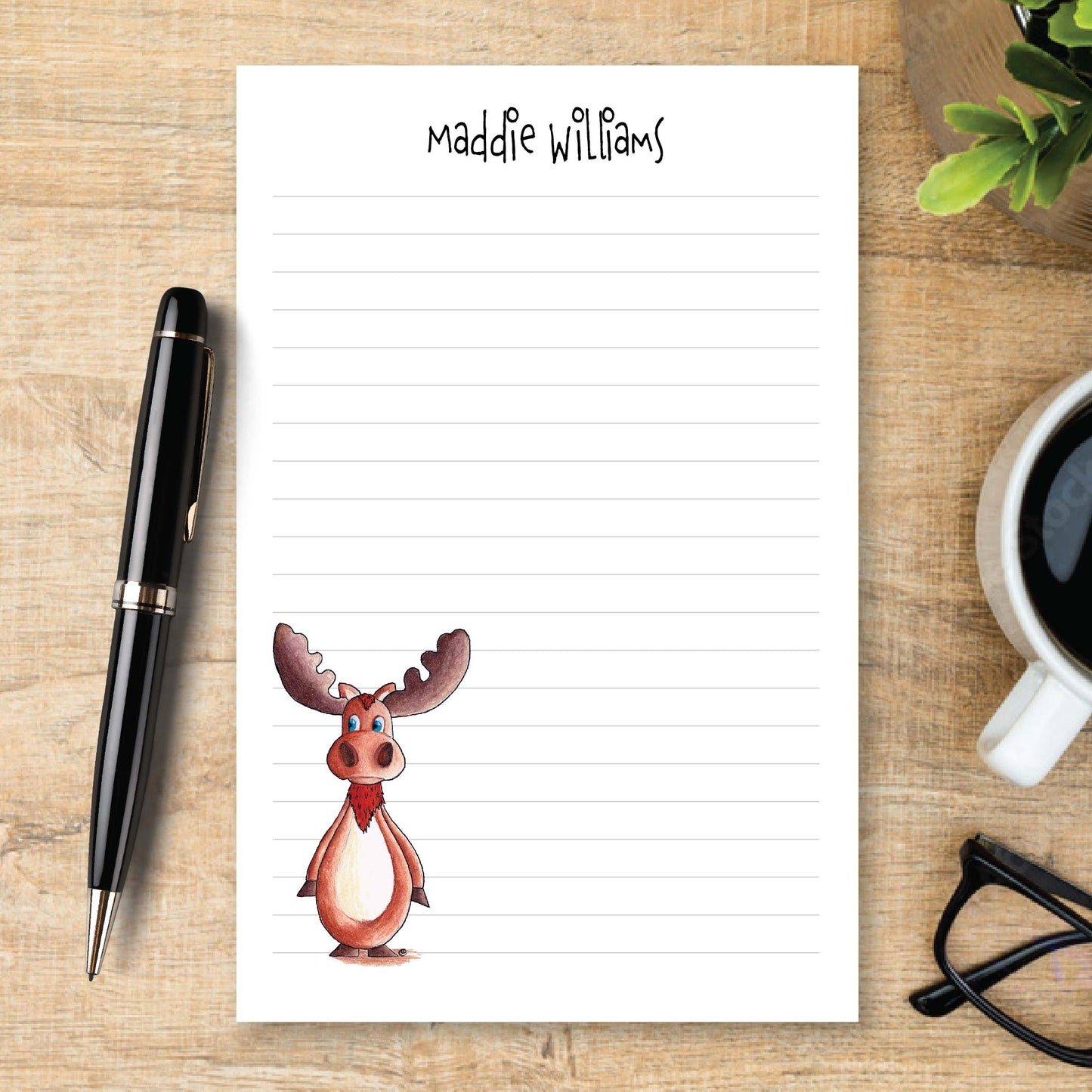 Personalized Moose Notepad Woodland Animal Lined