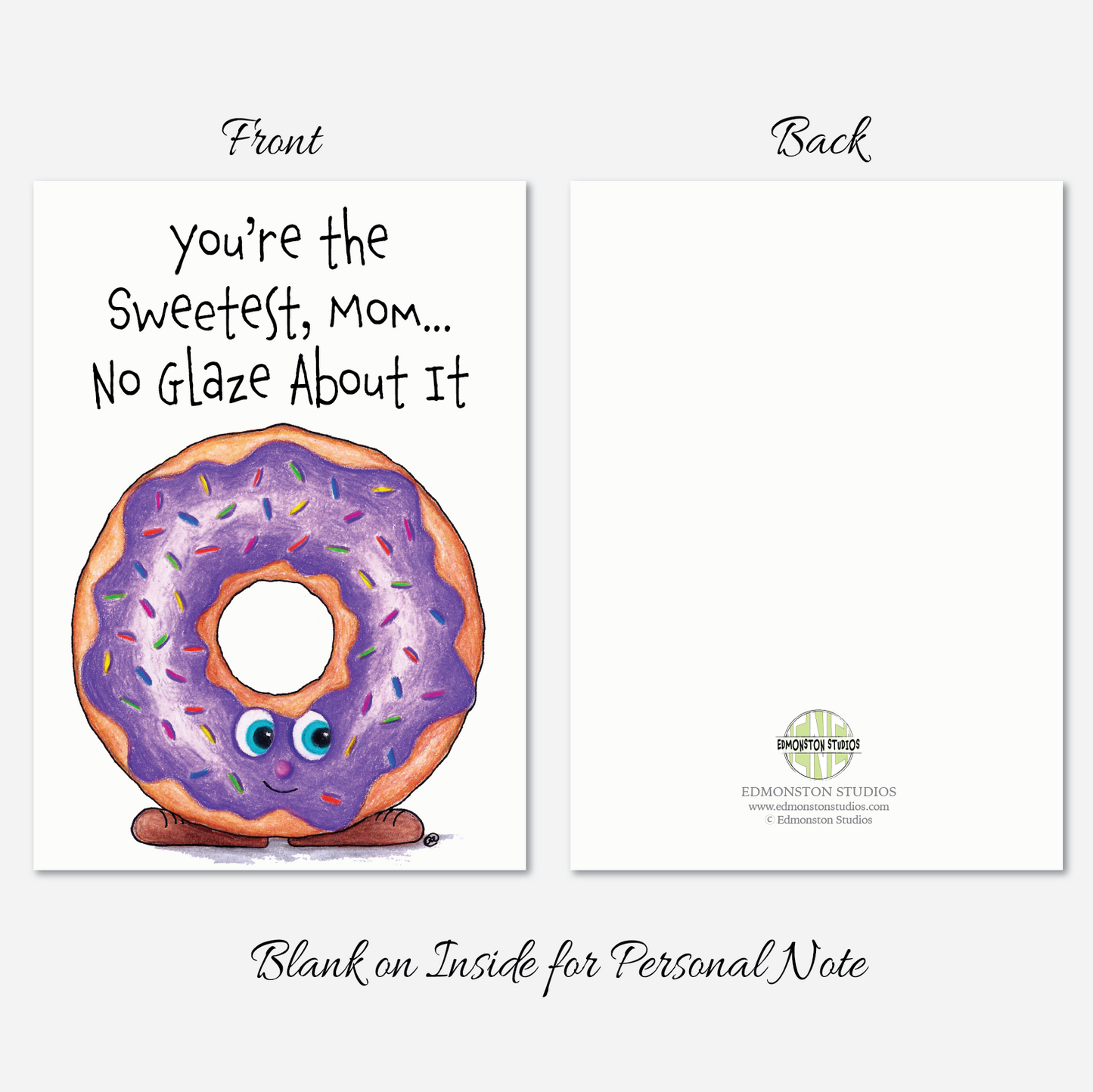 Funny Donut Mothers Day Card for Mom from Daughter Son, Pun Card  A7 5x7 on Textured Linen