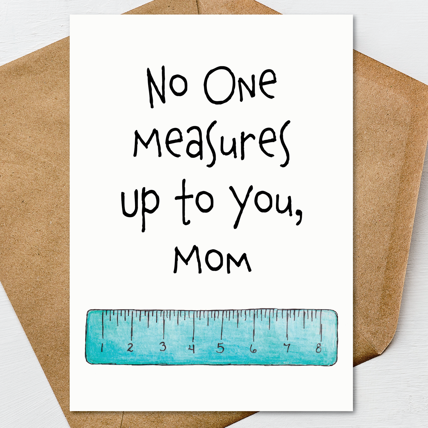 Funny Mothers Day Card for Mom from Daughter Son, Ruler Pun Card A7 5x7 on Textured Linen