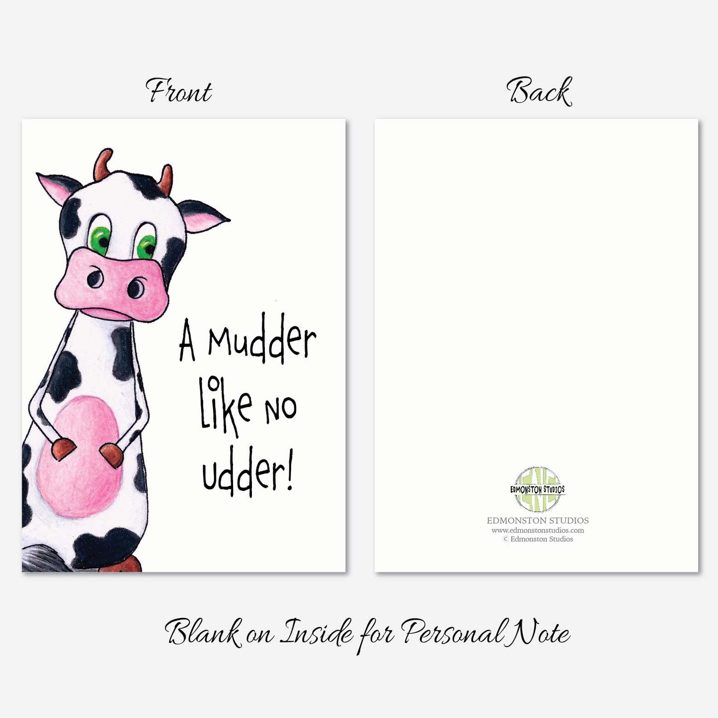 Funny Cow Mothers Day Card for Mom from Daughter Son, Pun Card, A7 on Textured Linen 5x7 | Blank, Standard Greeting, or Personalized