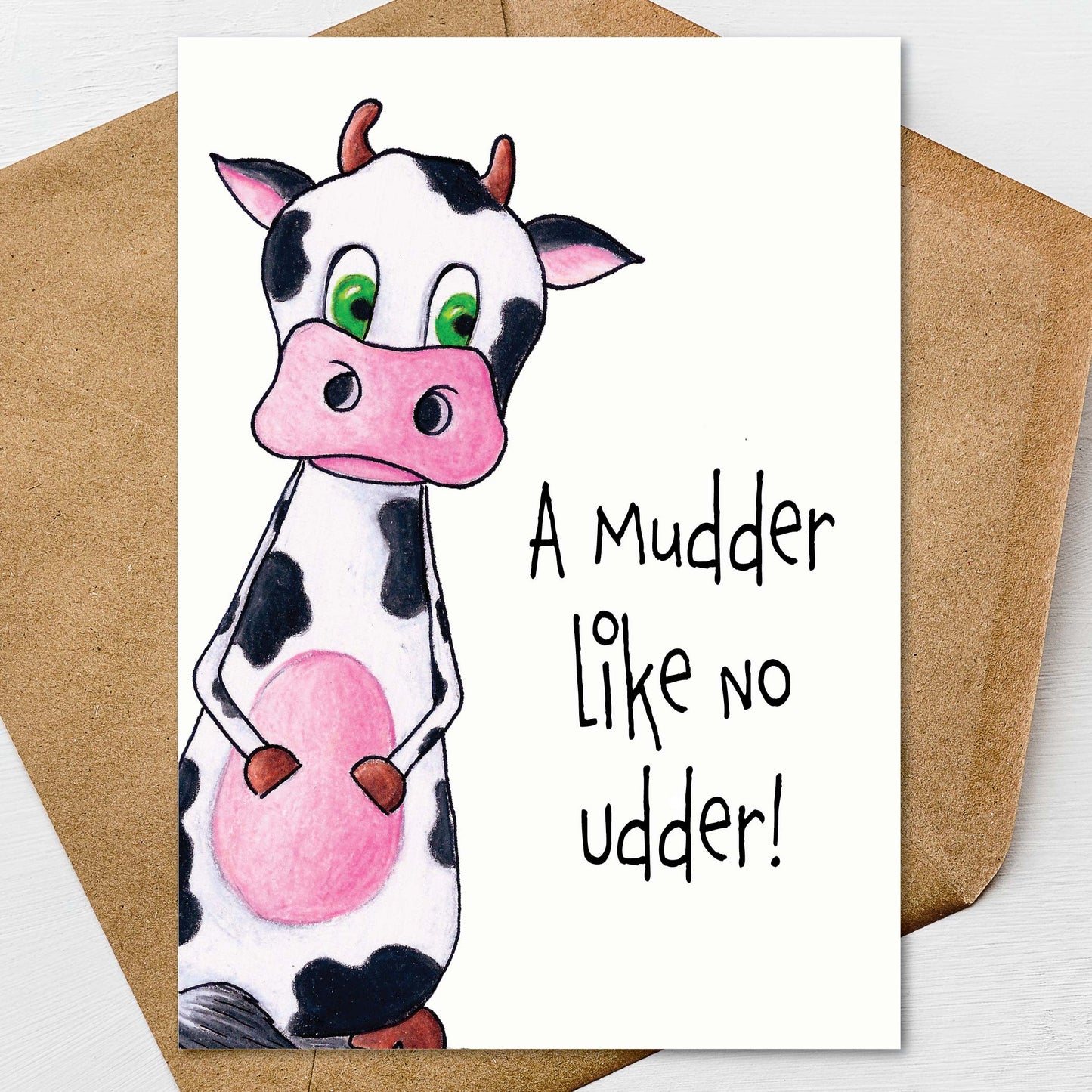 Funny Cow Mothers Day Card for Mom from Daughter Son, Pun Card, A7 on Textured Linen 5x7 | Blank, Standard Greeting, or Personalized
