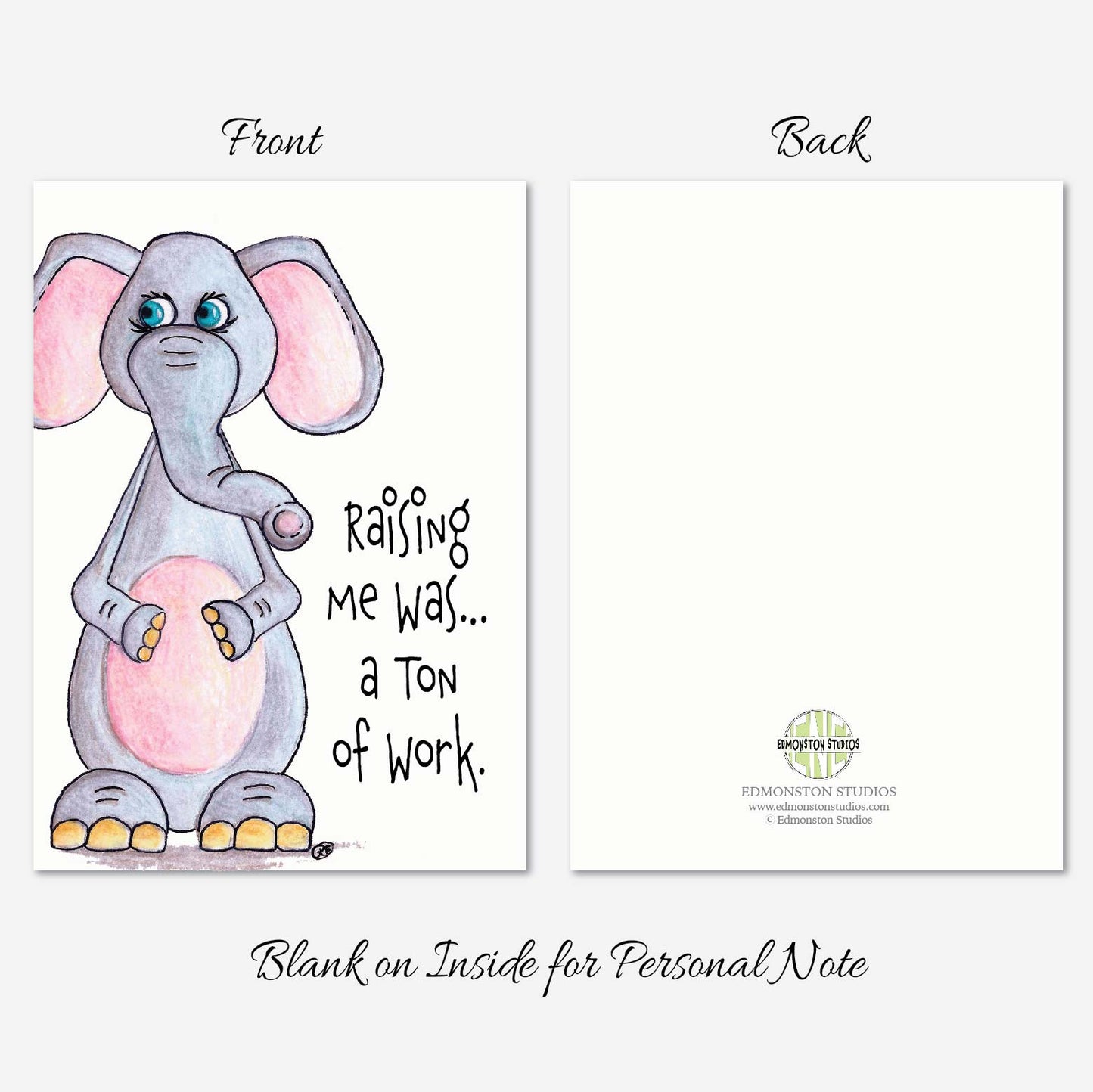 Elephant Mother’s Day Card Funny Mom Card, Pun Humor Gift 5x7 Personalize