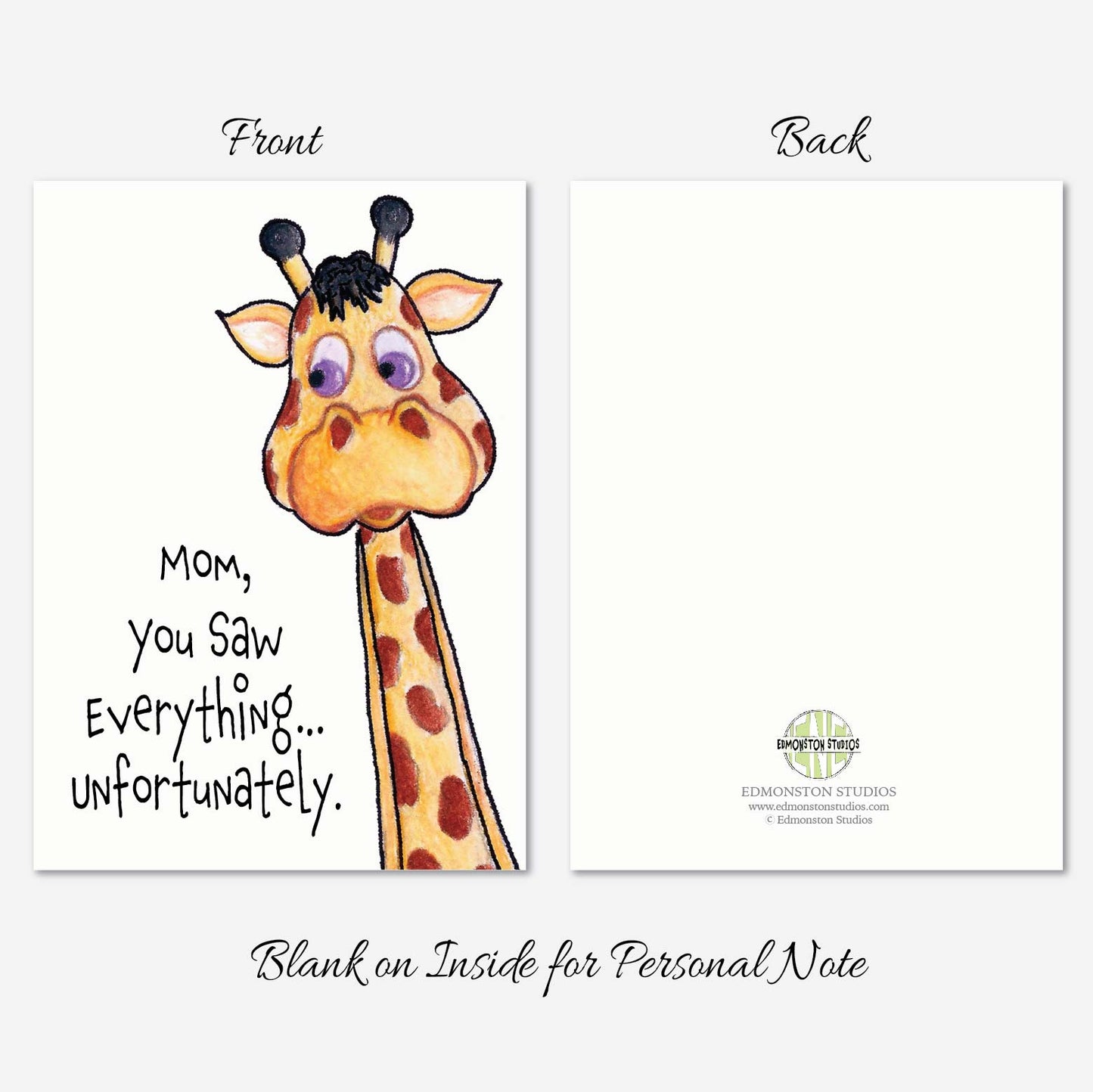 Funny Giraffe Mother’s Day Card Sarcastic Mom Card, Pun Humor Gift 5x7 Personalize