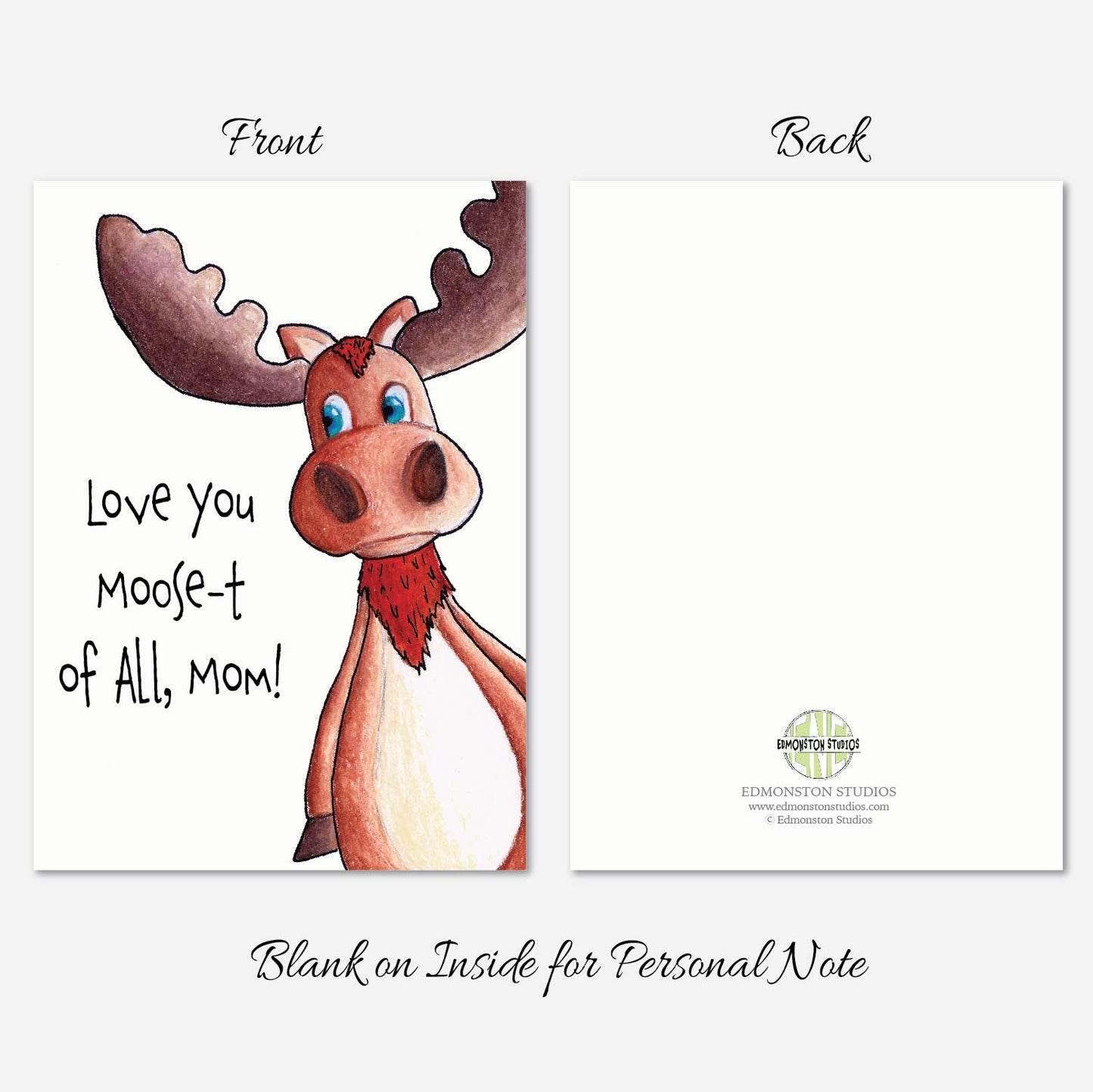 Funny Moose Mothers Day Card for Mom from Daughter Son, Pun Card, A7 on Textured Linen 5x7 | Blank, Standard Greeting, or Personalized