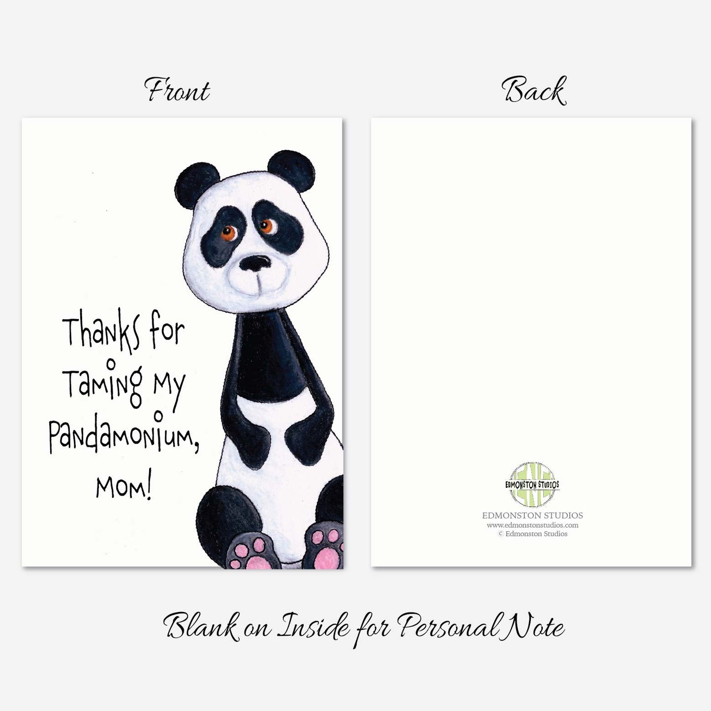 Funny Panda Mother’s Day Card – Thanks for Taming My Pandamonium 5x7 Personalize