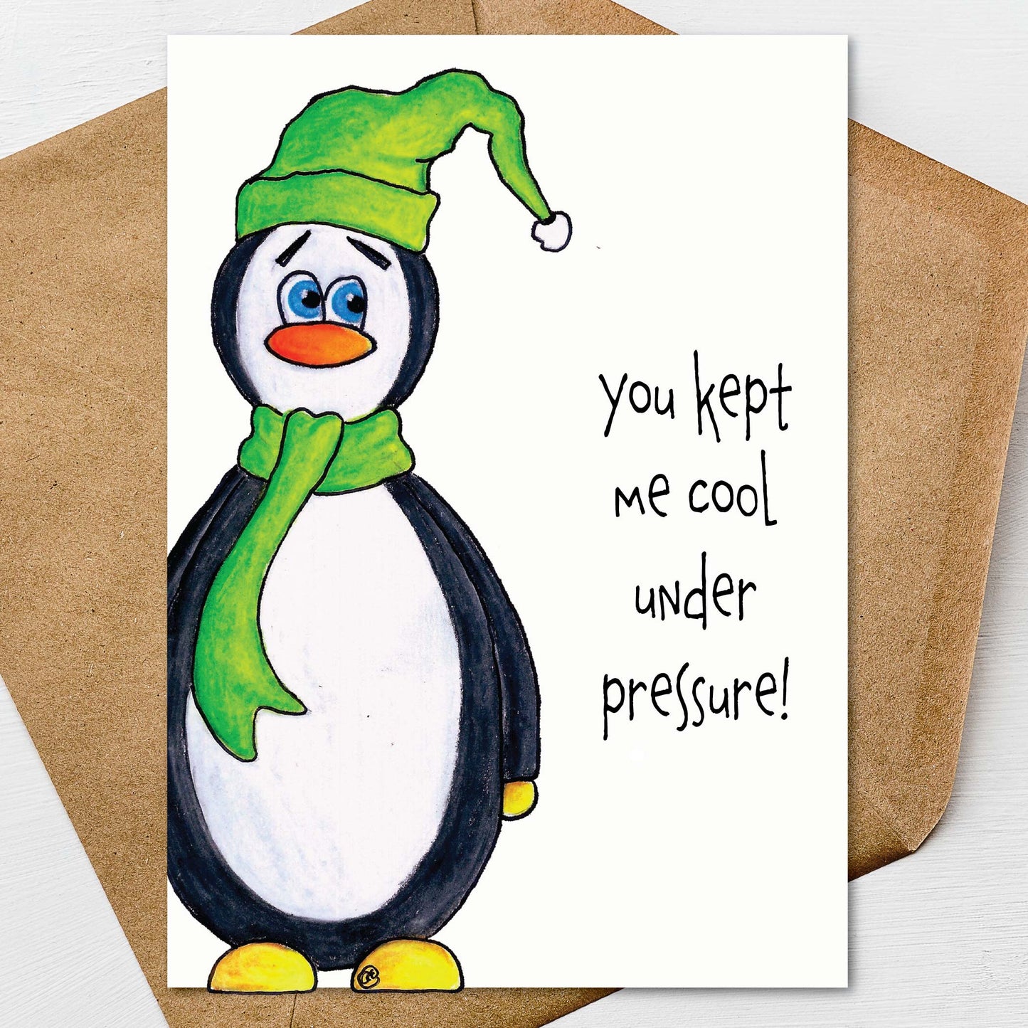 Penguin Mothers Day Card: A7 5x7 on Textured Linen | Blank, Standard Greeting or Personalized