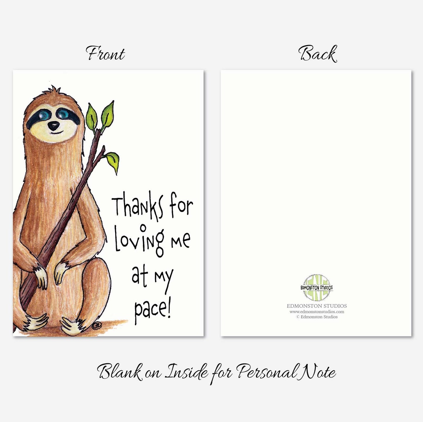 Sloth Mothers Day Card: A7 5x7 on Textured Linen | Blank, Standard Greeting or Personalized