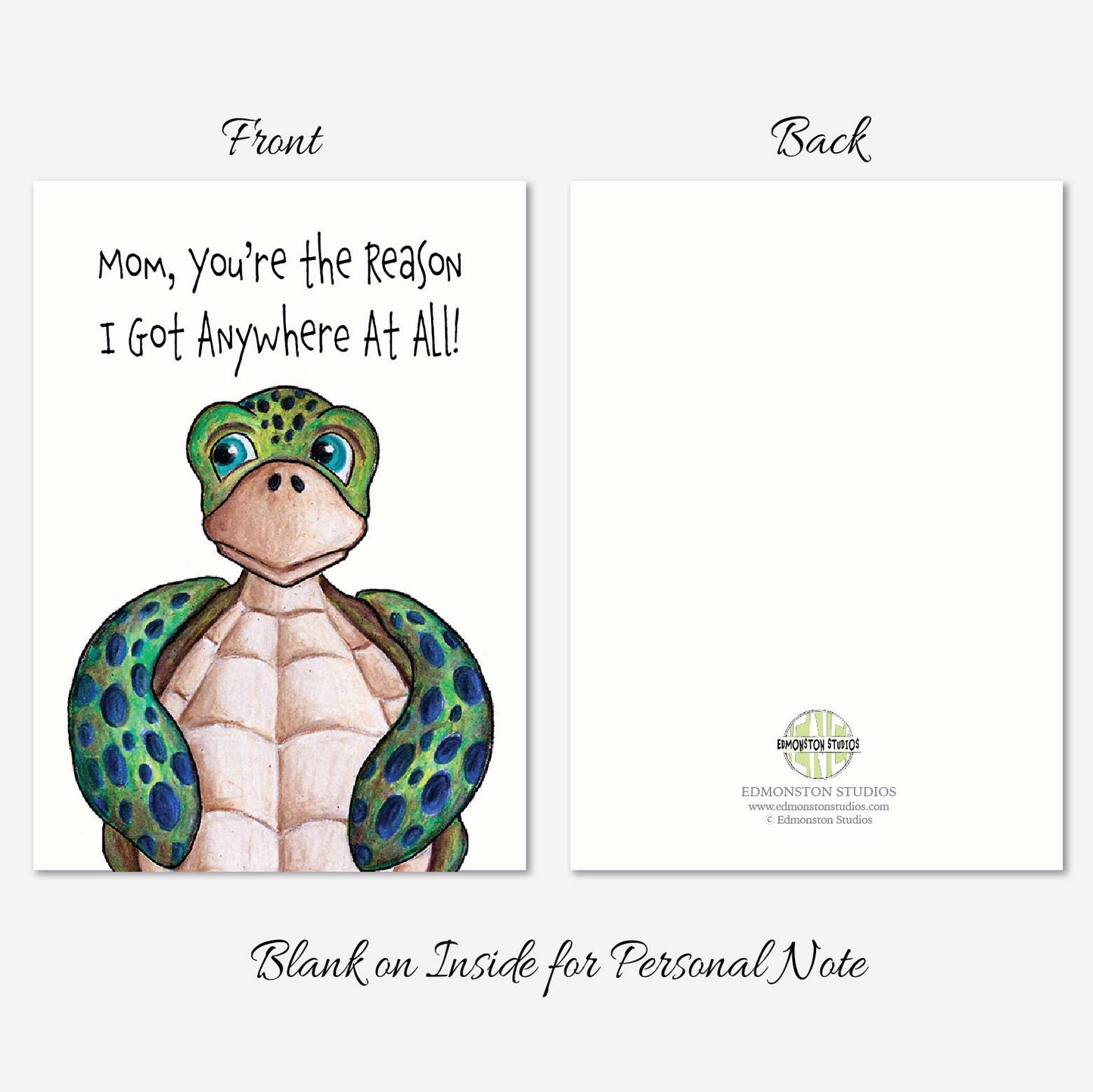 Sea Turtle Mothers Day Card: A7 5x7 on Textured Linen | Blank, Standard Greeting or Personalized