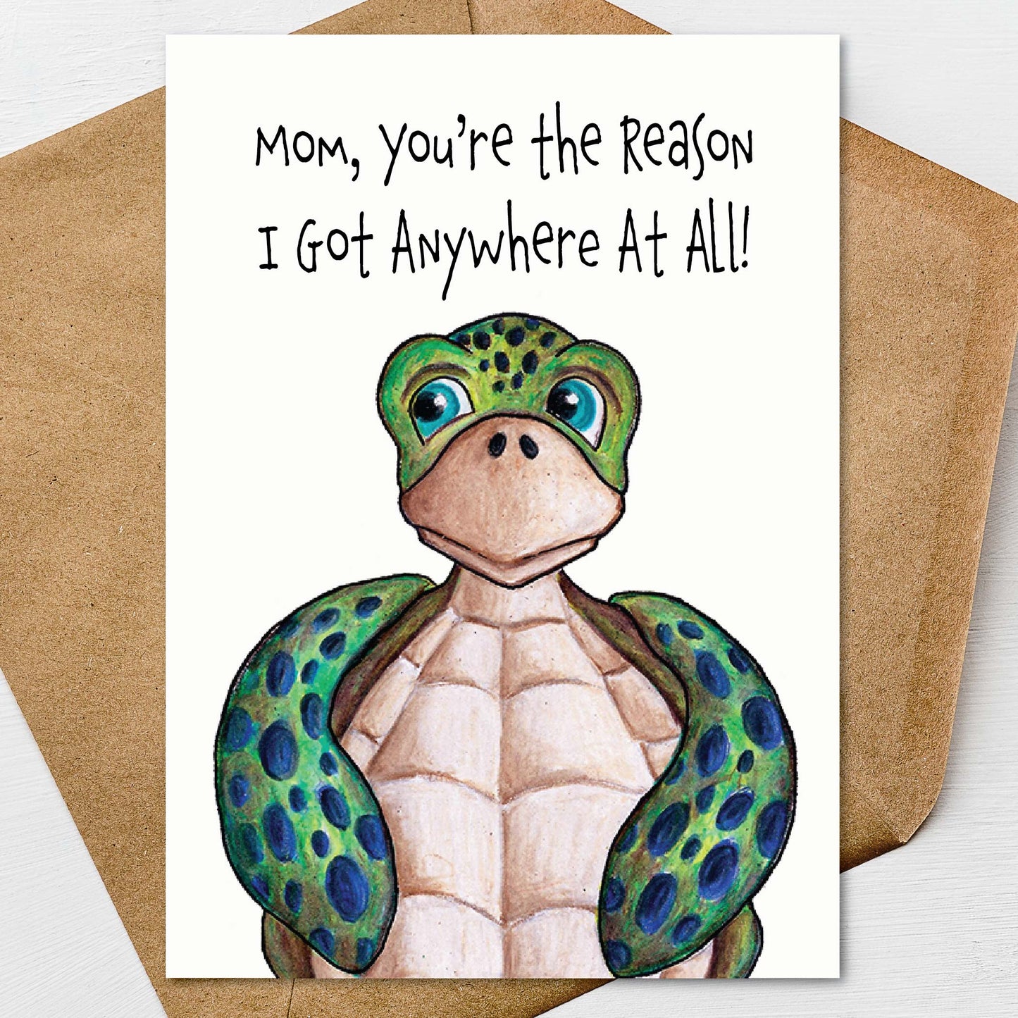 Sea Turtle Mothers Day Card: A7 5x7 on Textured Linen | Blank, Standard Greeting or Personalized