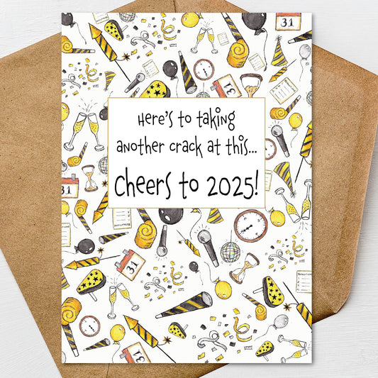 New Years 2025 Collage Greeting Card 5" x 7" on Textured Linen