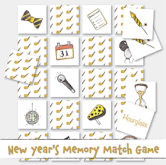 Printable New Years Memory Game a Fun Memory Matching Card Game
