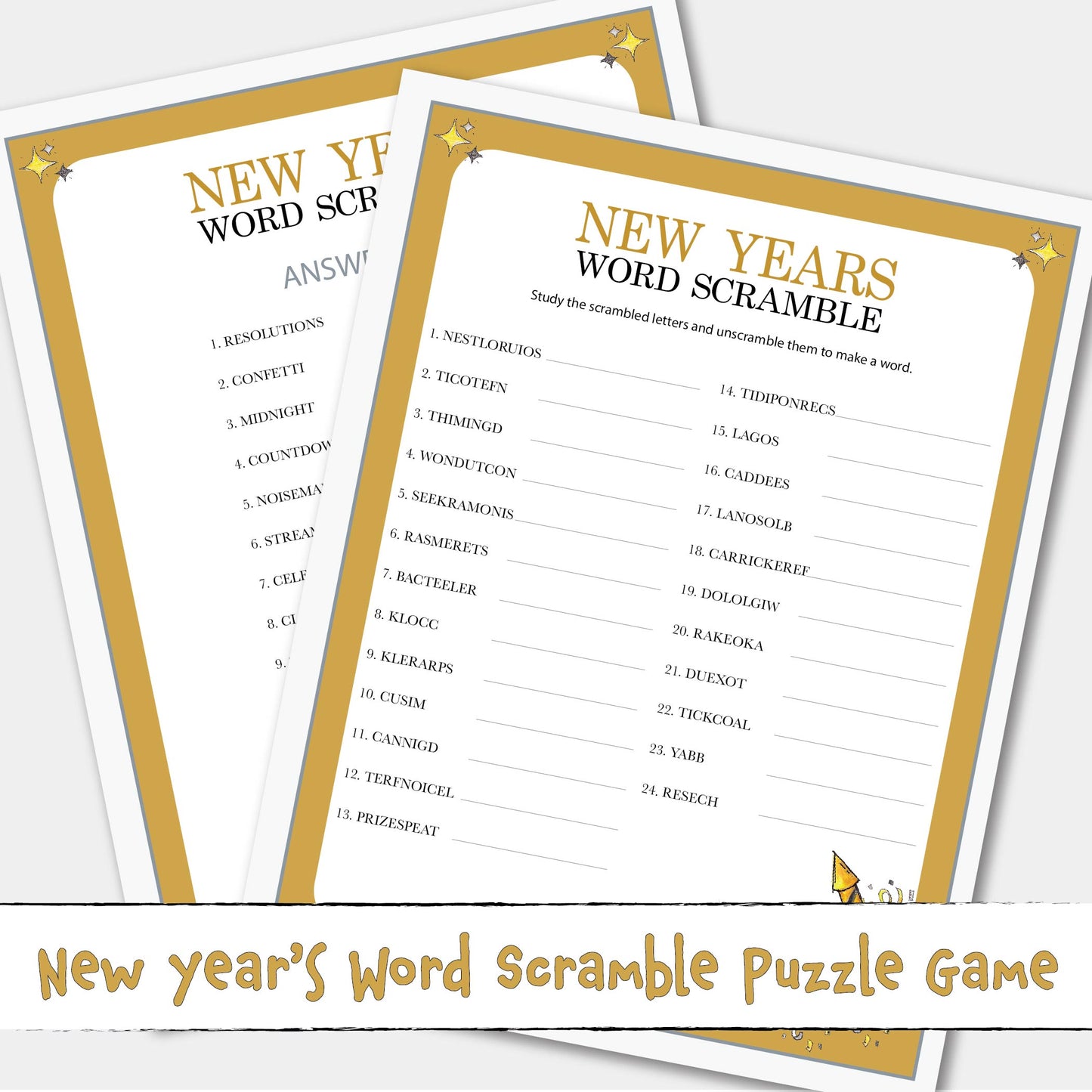 Printable Happy New Years Word Scramble Puzzle Game