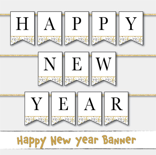 Printable Happy New Year Banner Sign Instant Digital Download
