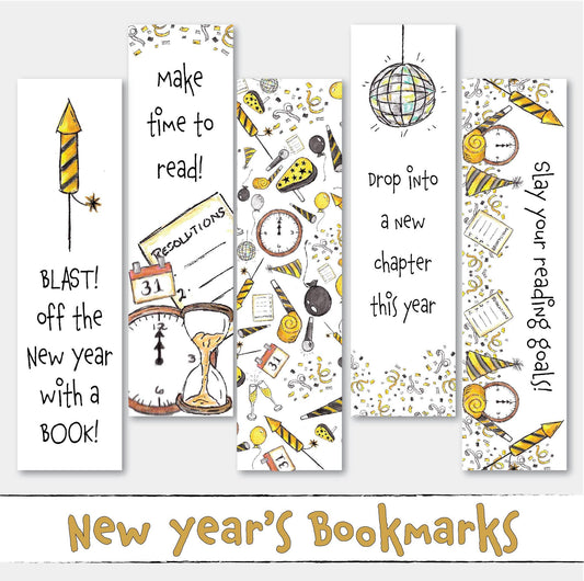 Printable New Years Bookmark Set, Set of 5