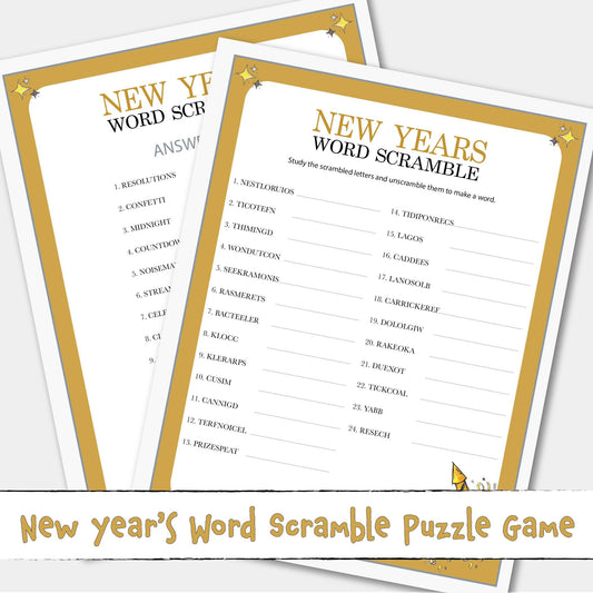 Printable Happy New Years Word Scramble Puzzle Game