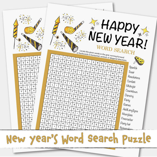 Printable New Years Word Search Puzzle Game Activity