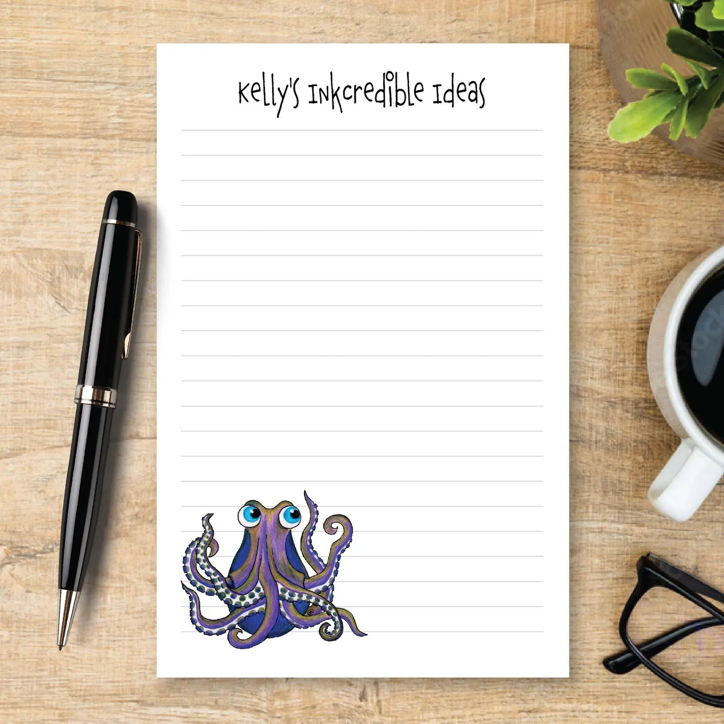 Personalized Octopus Notepad, Cute Octopus Stationery, Custom Note Pad, Ocean Animal Writing Pad, Marine Life Gift, Squid Pro Quo