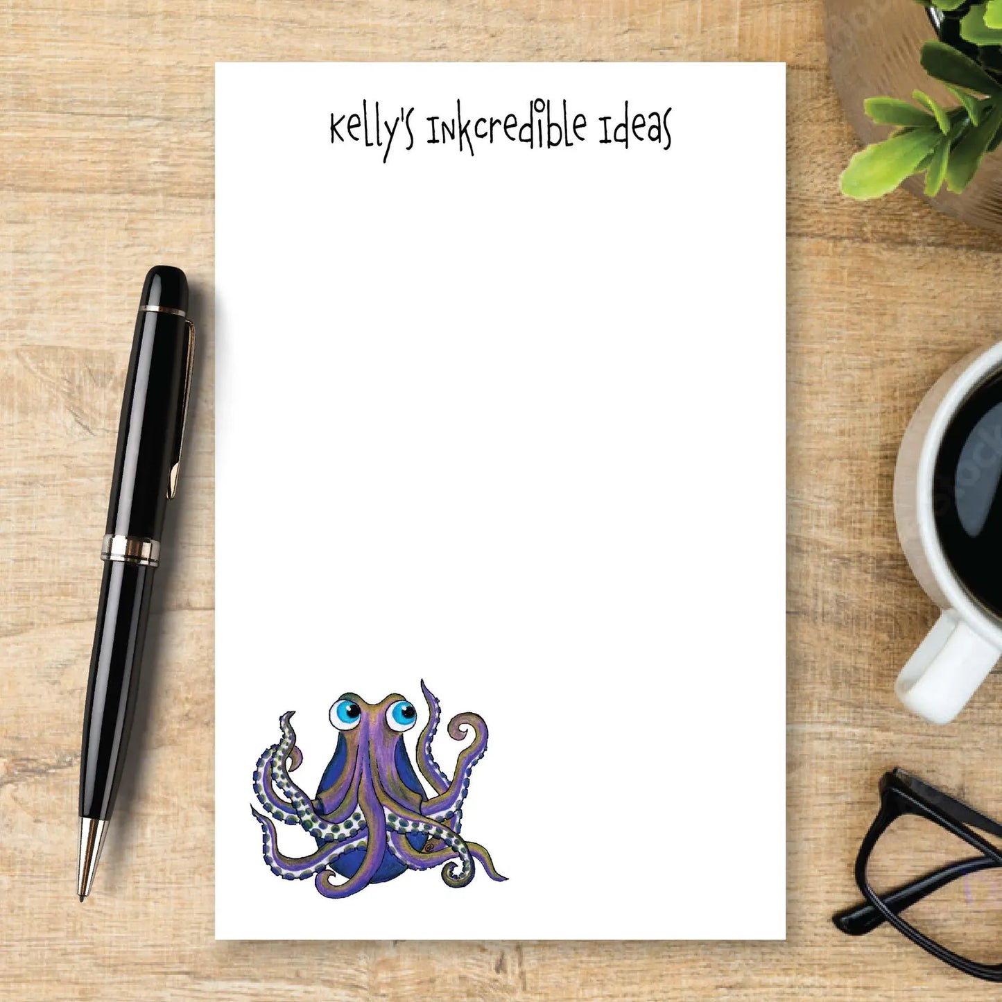 Personalized Octopus Notepad, Cute Octopus Stationery, Custom Note Pad, Ocean Animal Writing Pad, Marine Life Gift, Squid Pro Quo