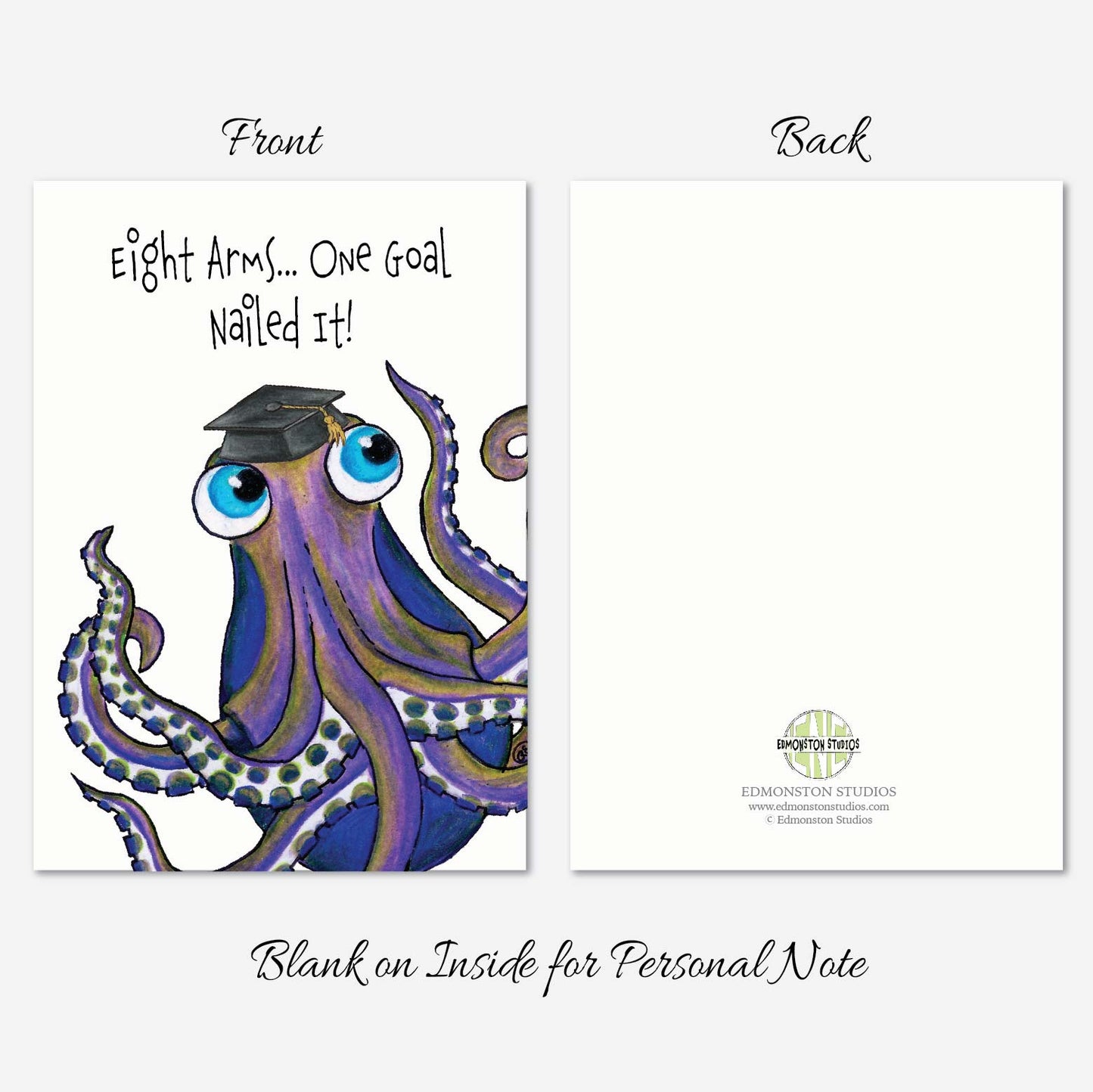 Octopus Graduation Card A7 5x7 on Textured Linen | Blank, Standard Greeting, or Personalized
