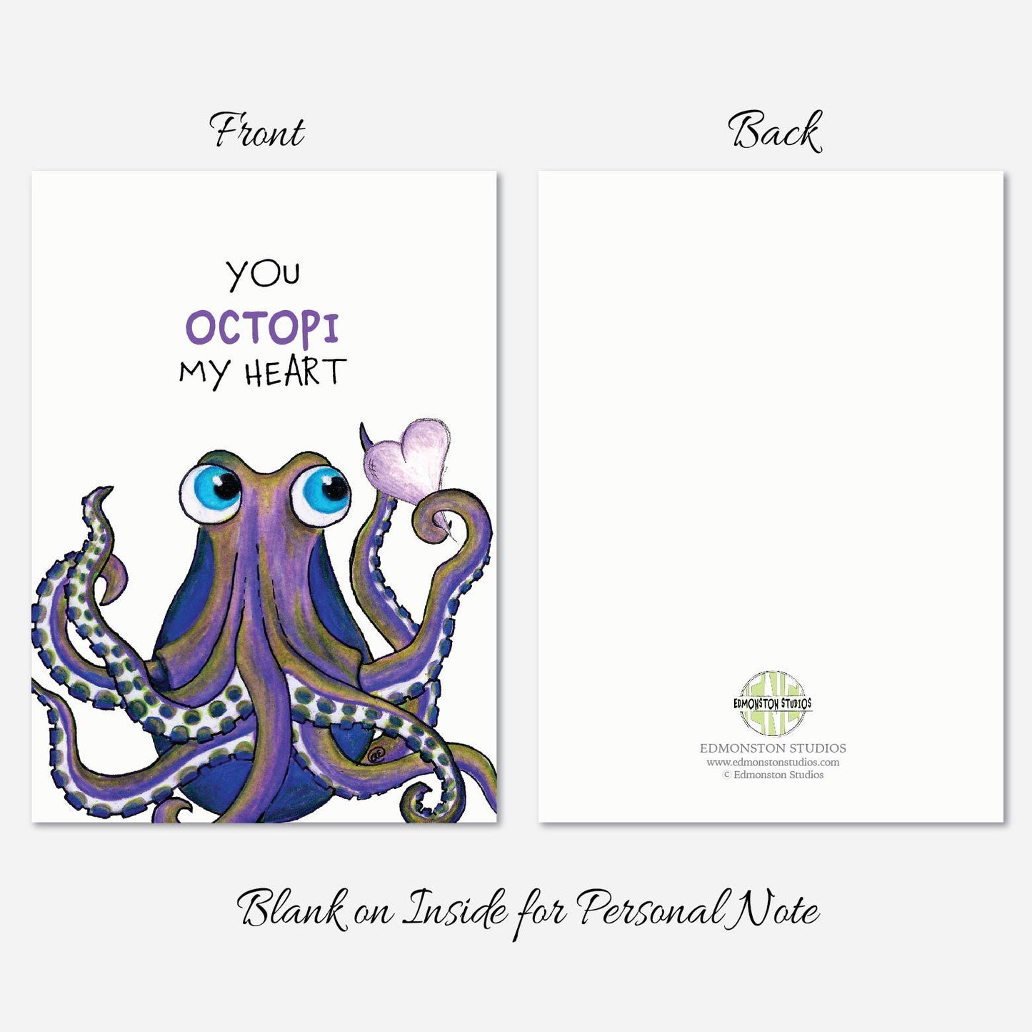 Octopus Valentine's Day Card A7 5x7 on Textured Linen