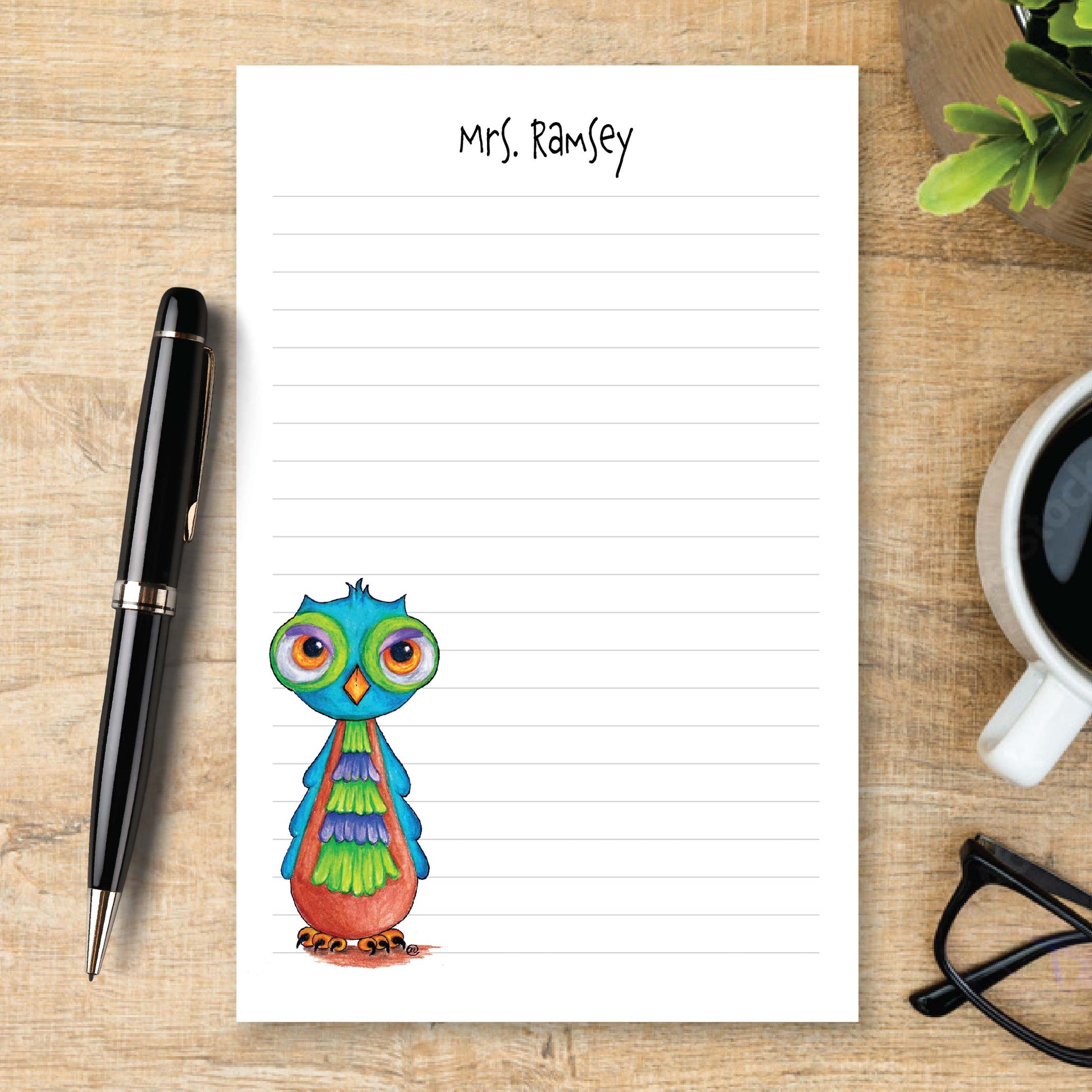 Personalized Owl Notepad Lined