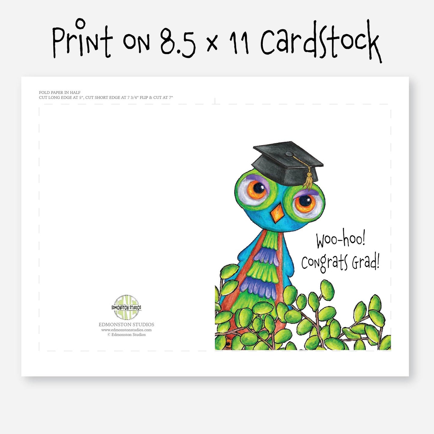 Printable Graduation Woo Hoo Owl Congratulations Greeting Card
