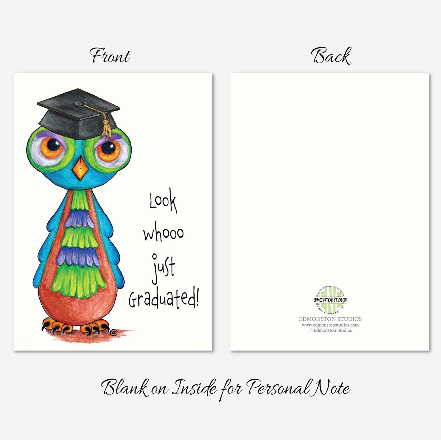 Owl Graduation Card A7 5x7 on Textured Linen | Blank, Standard Greeting, or Personalized