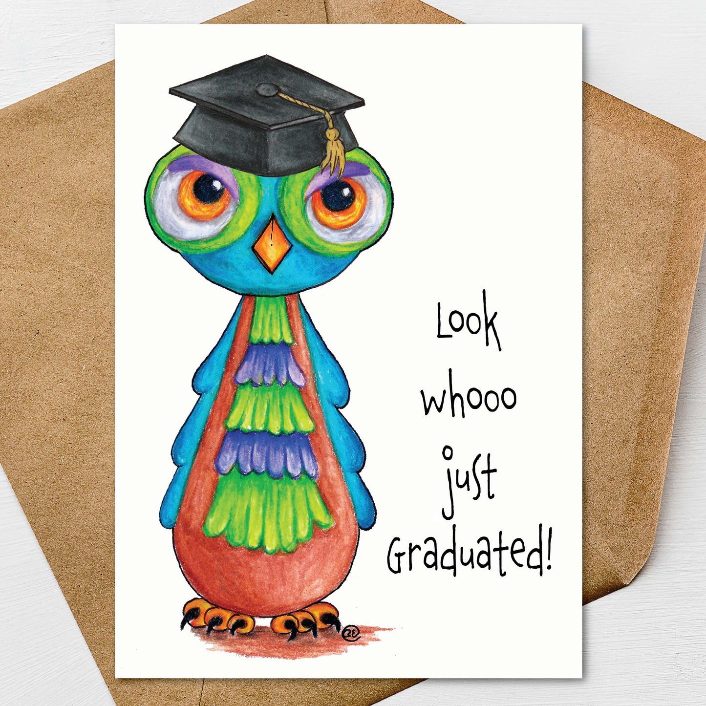 Owl Graduation Card A7 5x7 on Textured Linen | Blank, Standard Greeting, or Personalized