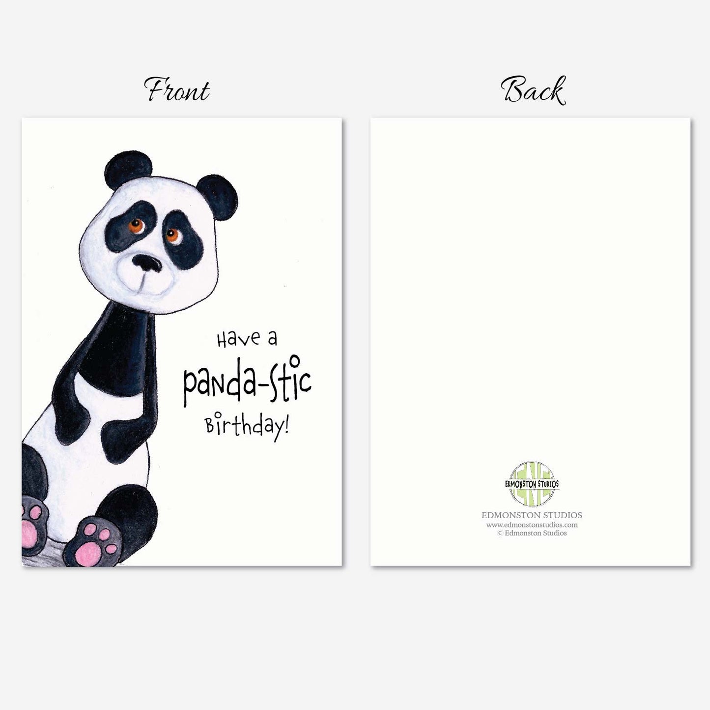 Panda Birthday Card A7 5x7 on Textured Linen | Blank, Standard Greeting, or Personalized