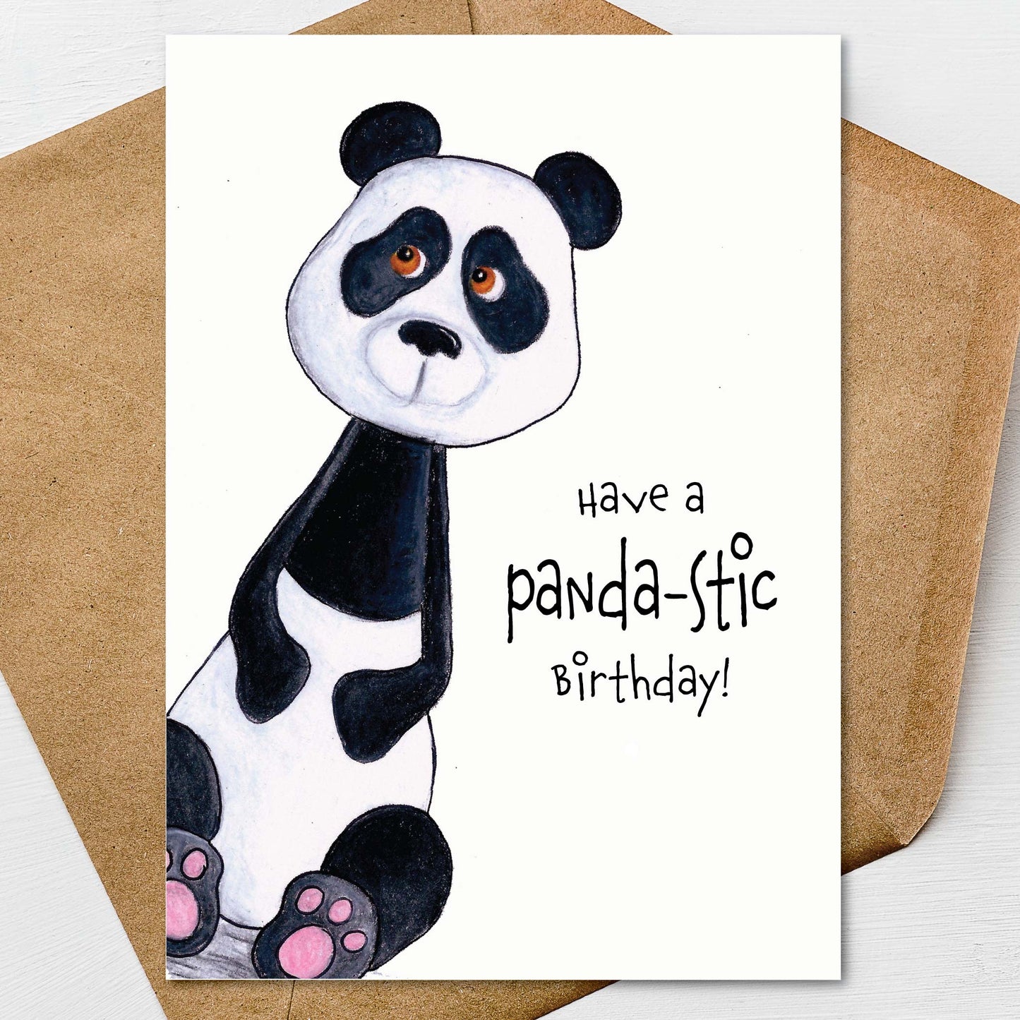 Panda Birthday Card A7 5x7 on Textured Linen | Blank, Standard Greeting, or Personalized