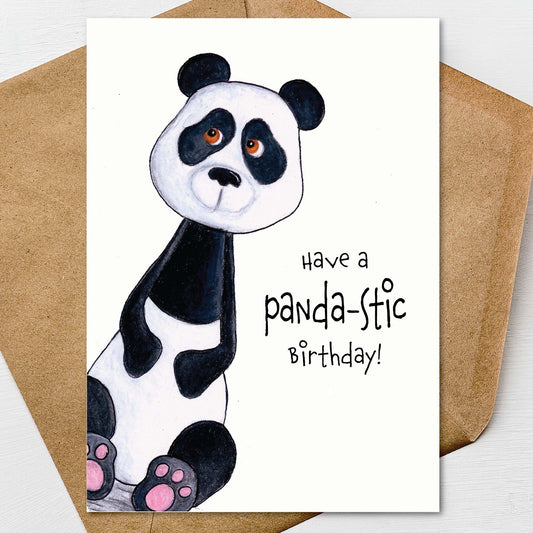Panda Birthday Card A7 5x7 on Textured Linen | Blank, Standard Greeting, or Personalized