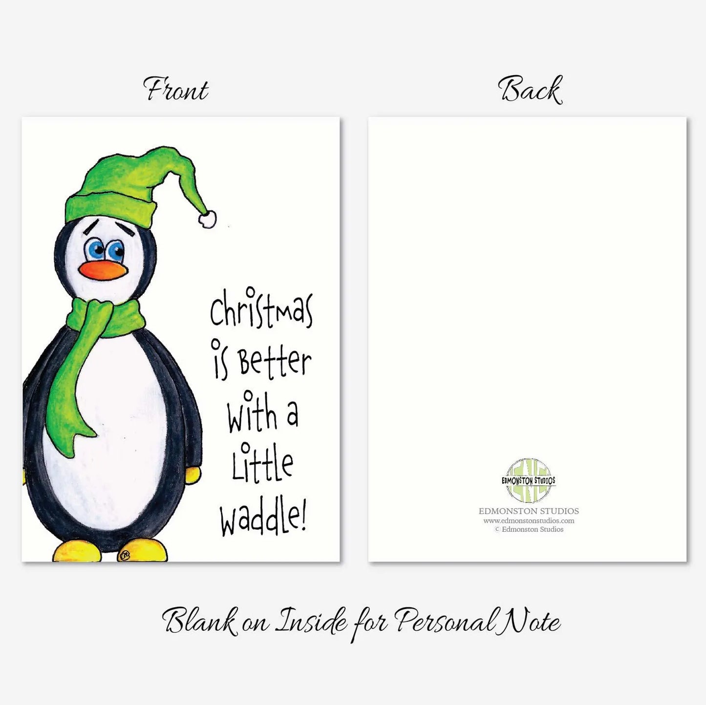 Funny Penguin Christmas Card, Christmas Is Better With a Little Waddle, Cute Holiday Card, Penguin Xmas Greeting Card
