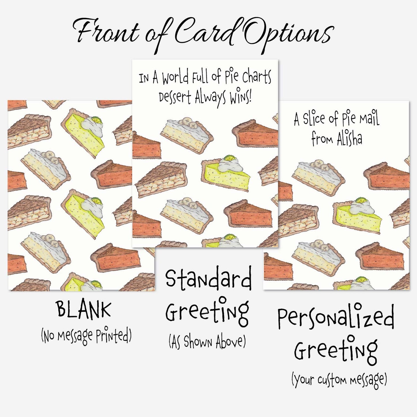 Pie notecards printed on premium textured cardstock