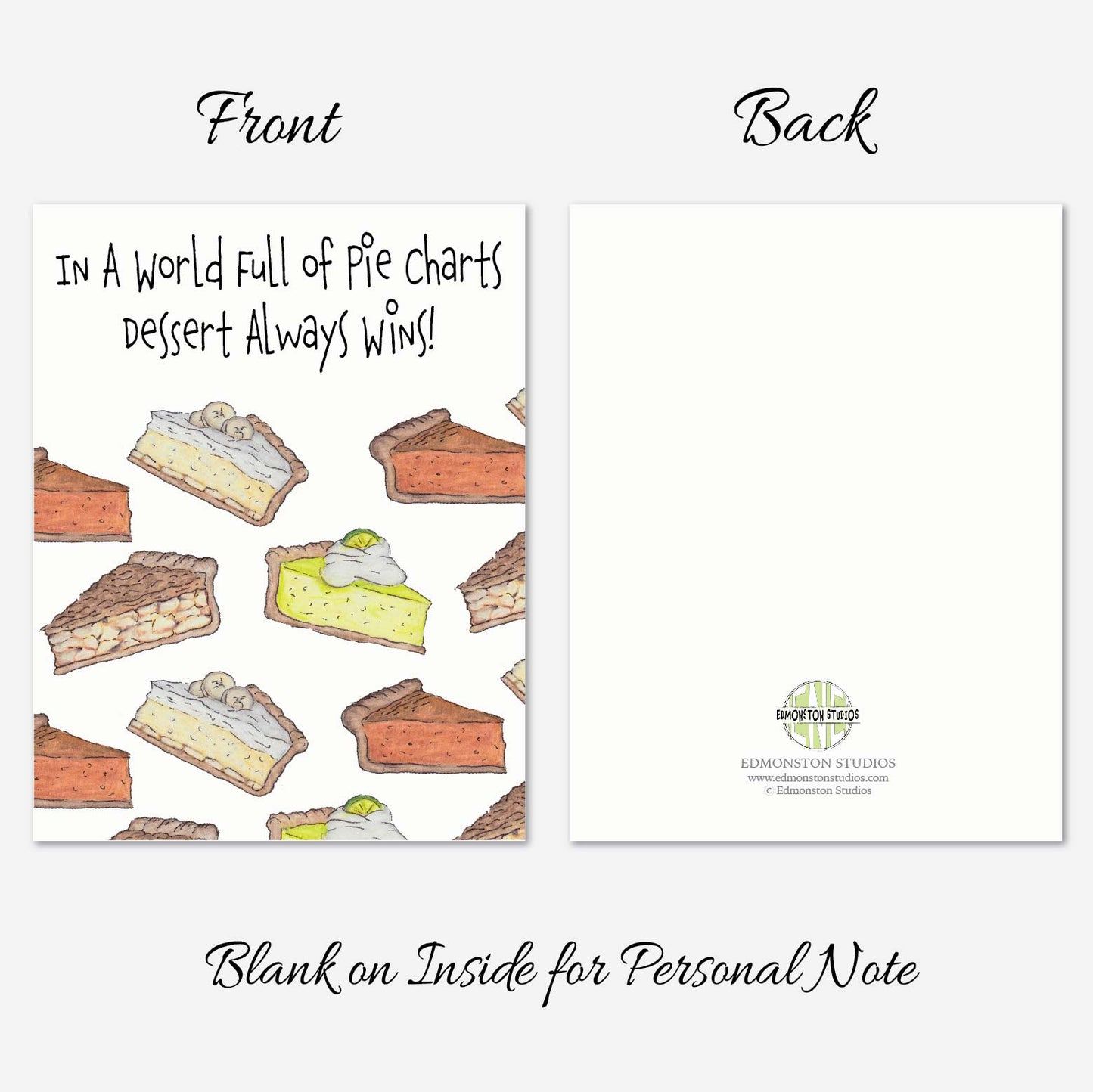 Funny pie note cards inspired by pie humor and original artwork