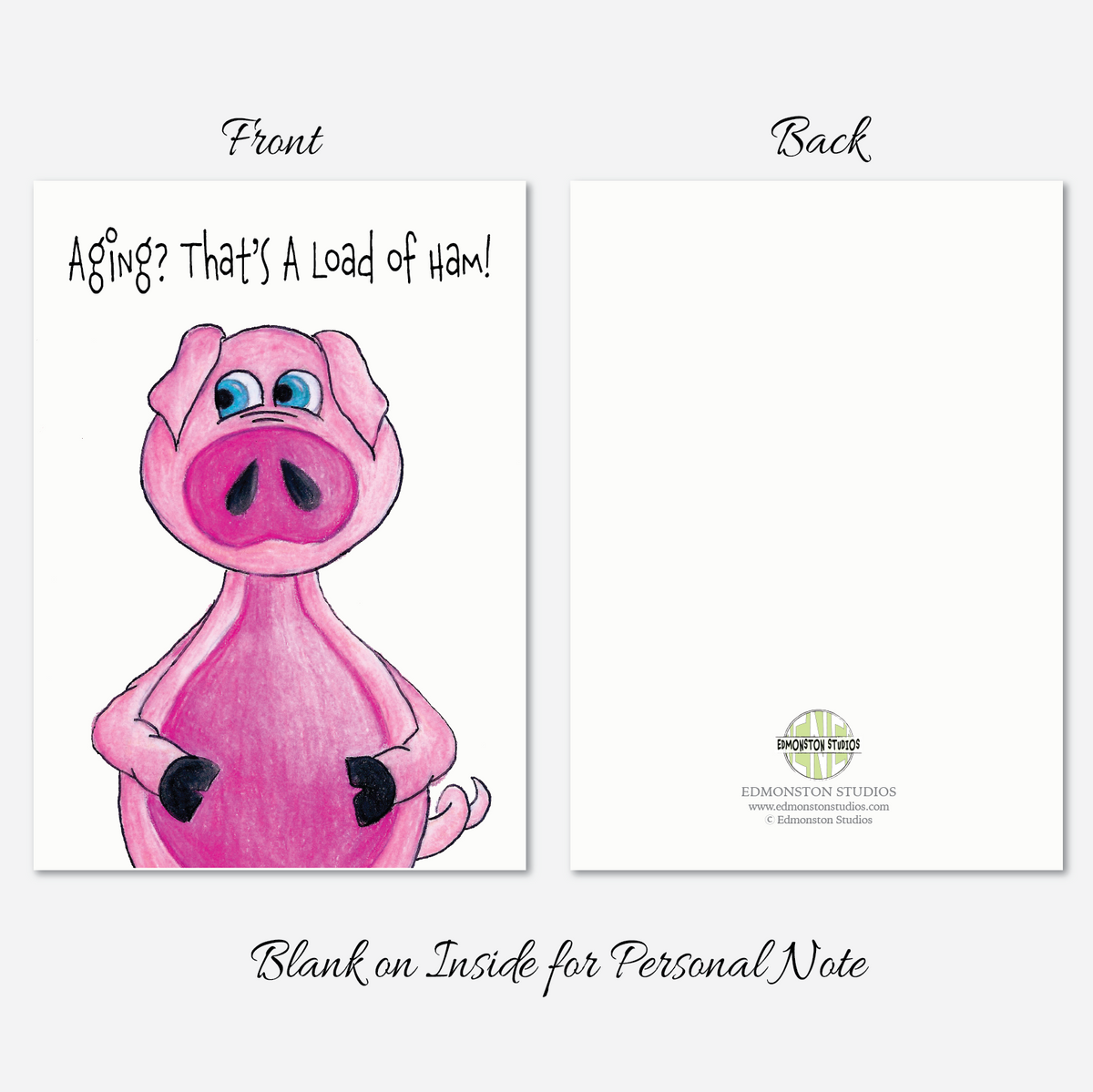 Pig Birthday Card A7 5x7 on Textured Linen | Blank, Standard Greeting, or Personalized (Copy)